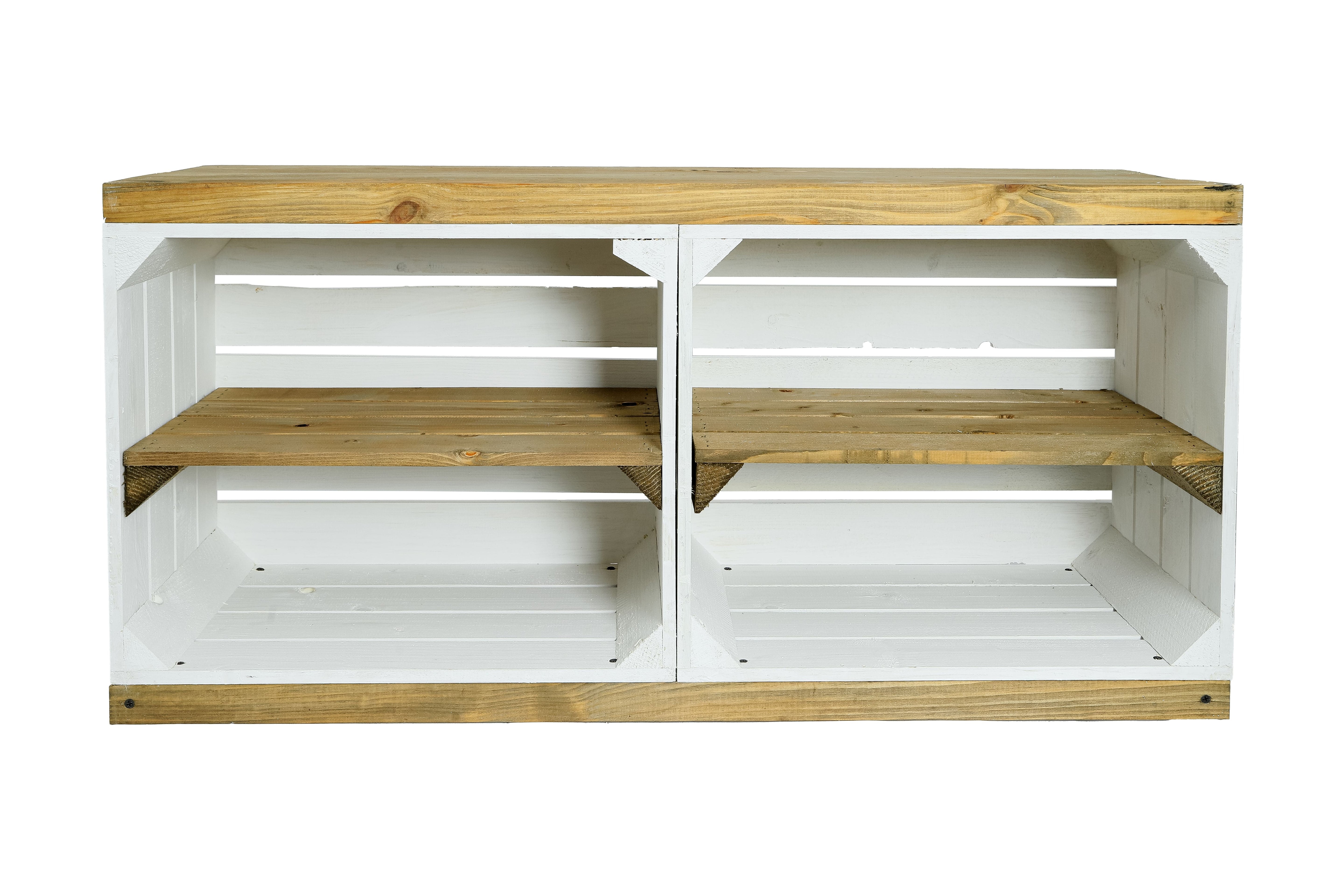 TV-Schrank / Sitzschrank 100x45x29 cm - weiß-natur aus Holzkisten und Bohlenbrett / Multifunktionale Sitzbank- HolzRepublik