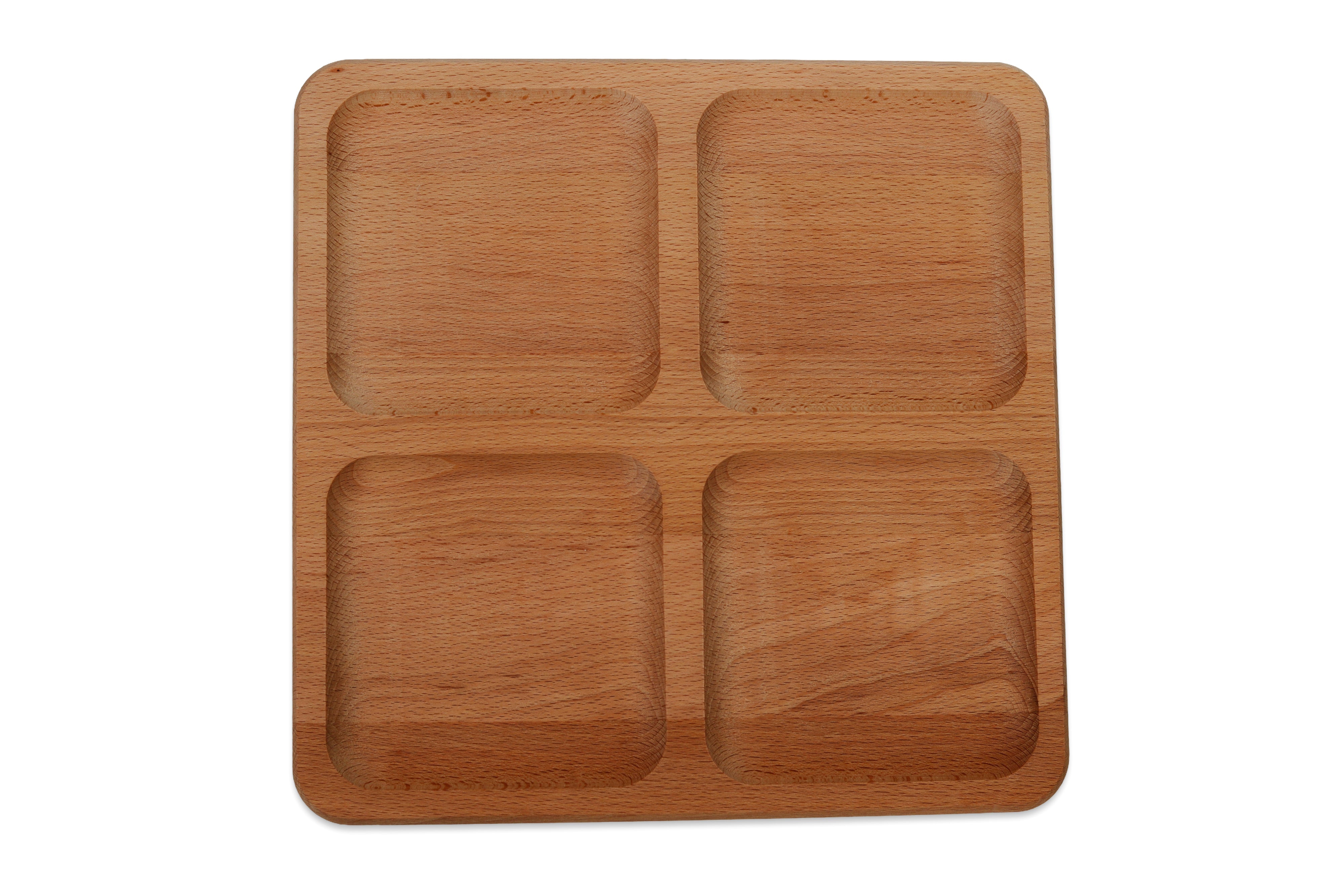 Holzteller / Holzuntersetzer / Holztablett / Servierplatte mit 4 Unterteilungen aus Buchenholz- HolzRepublik