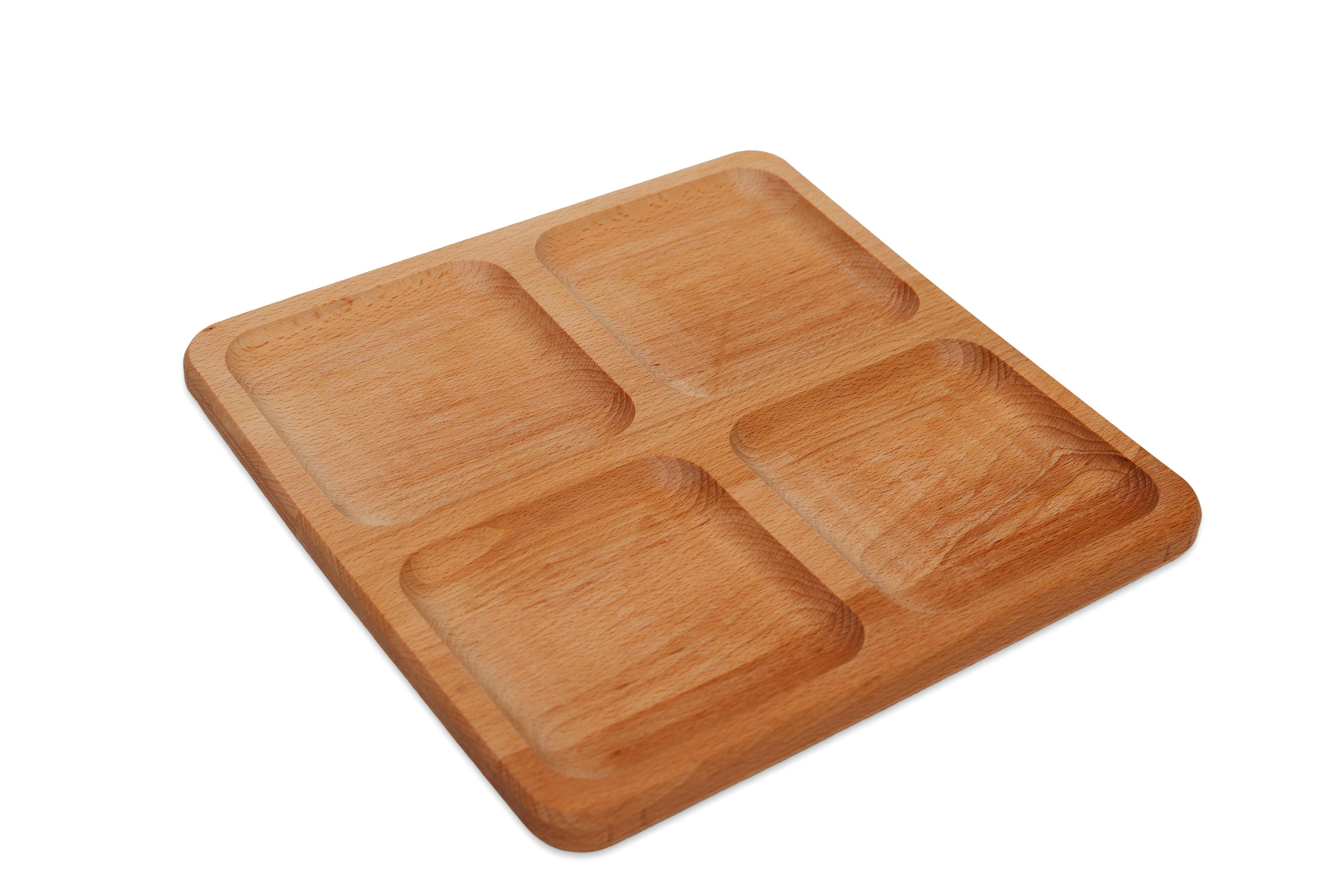 Holzteller / Holzuntersetzer / Holztablett / Servierplatte mit 4 Unterteilungen aus Buchenholz- HolzRepublik