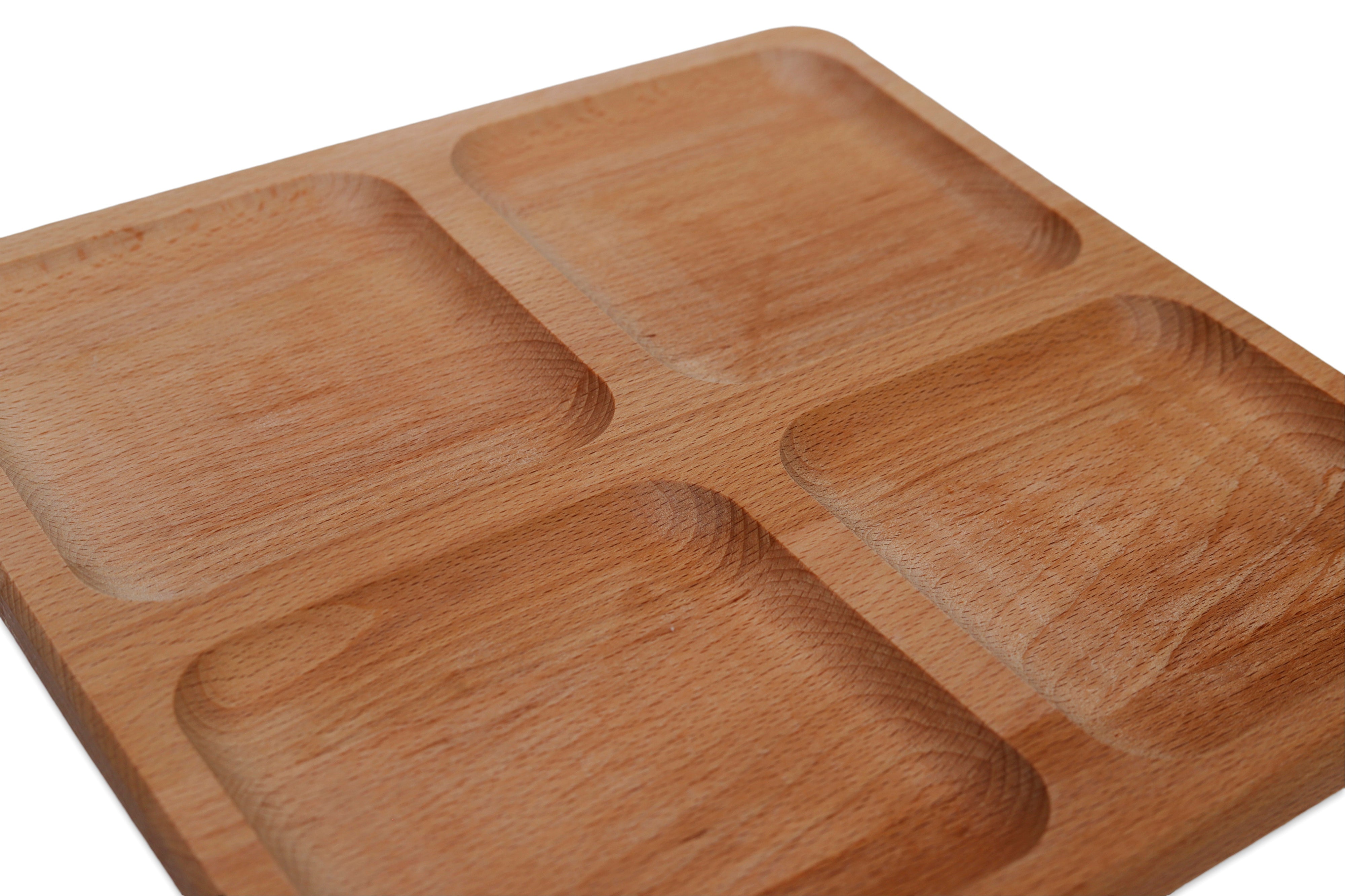 Holzteller / Holzuntersetzer / Holztablett / Servierplatte mit 4 Unterteilungen aus Buchenholz- HolzRepublik