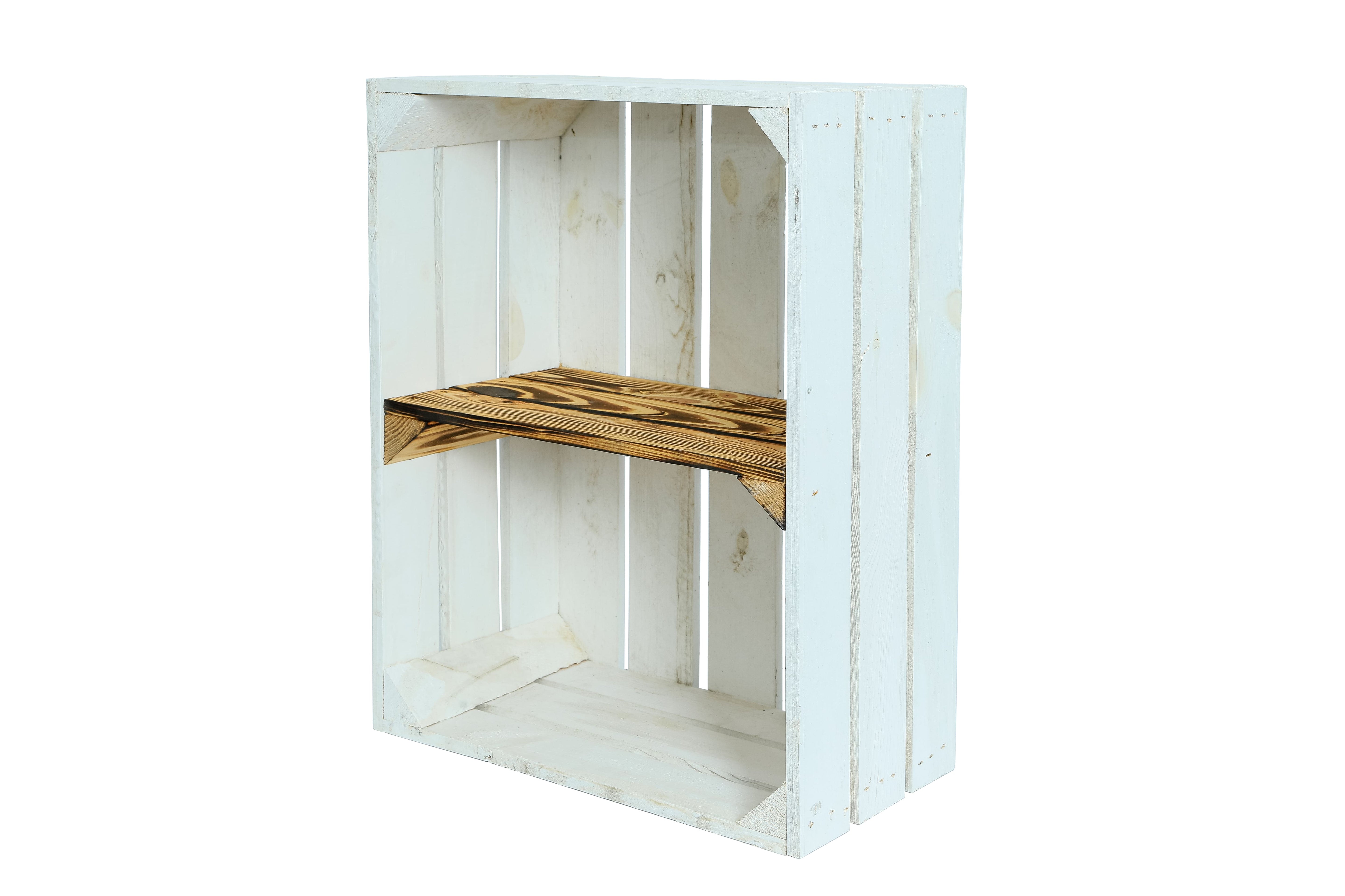 Schmale weiße Regalkiste mit geflammtem Mittelbrett -quer- 50x40x22cm- HolzRepublik