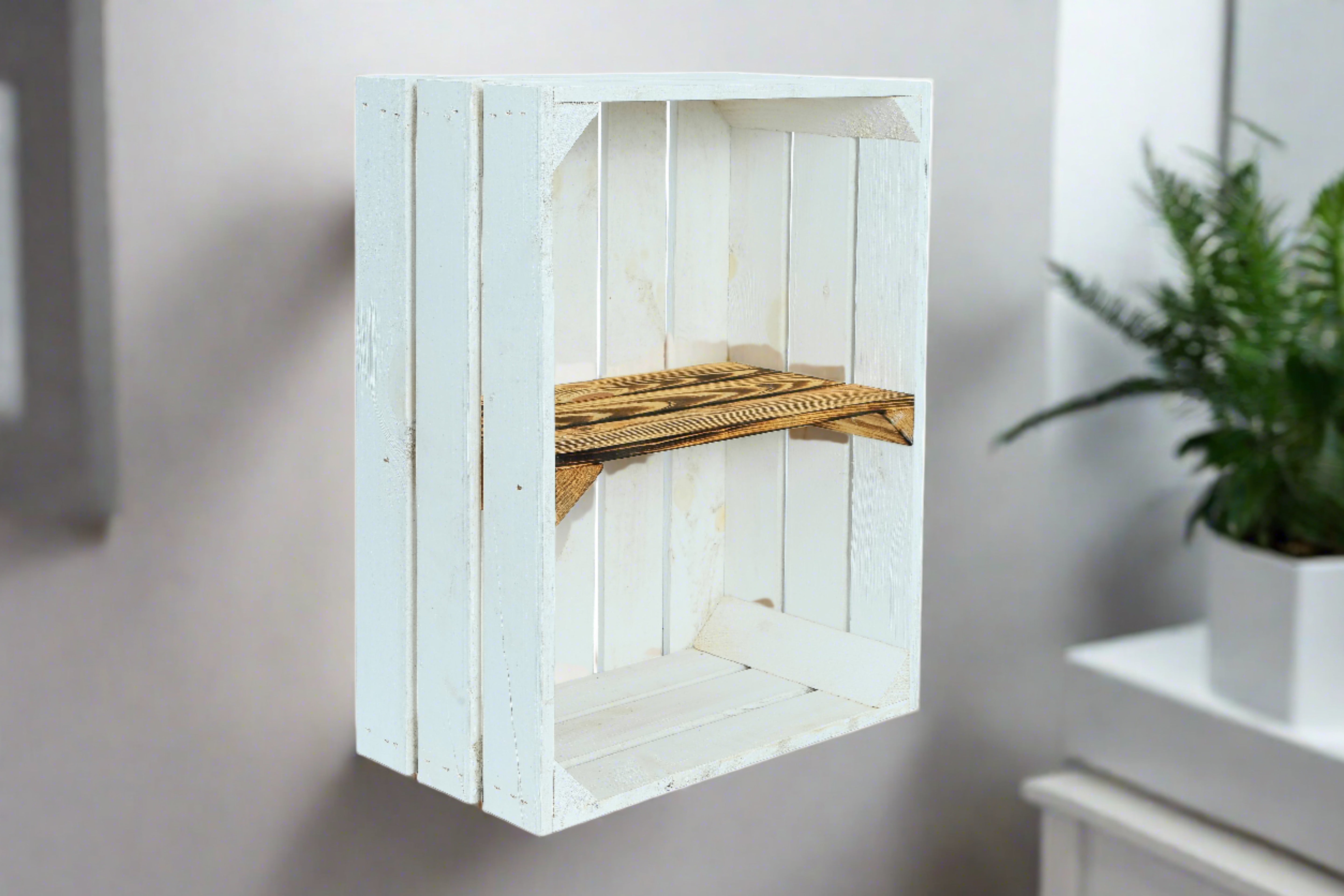 Schmale weiße Regalkiste mit geflammtem Mittelbrett -quer- 50x40x22cm- HolzRepublik