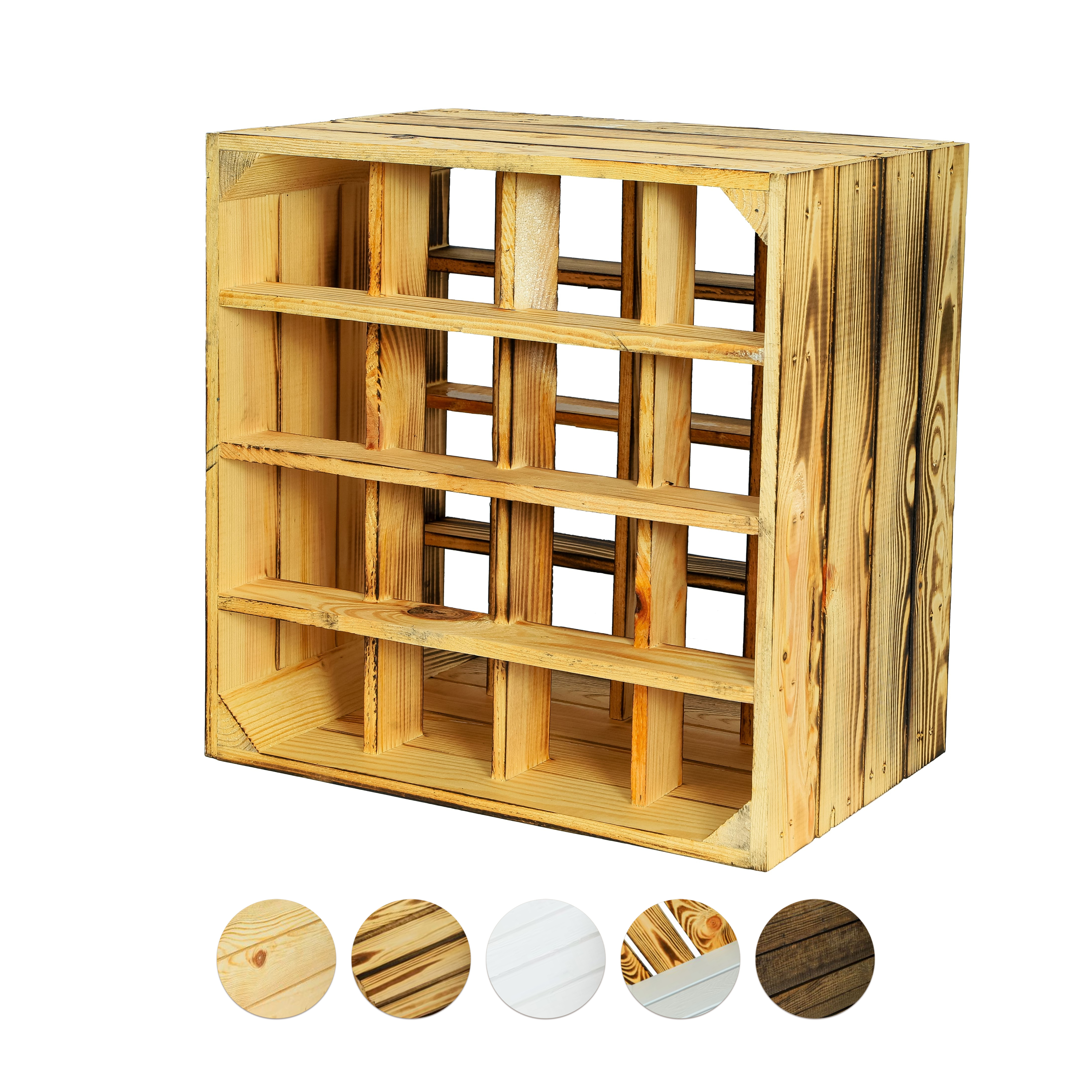 Neues Weinregal mit 16 Fächern 16er 40x40x27cm - geflammt  / Dekokiste / Weinkiste / Weinhalter mit Unterteilungen- HolzRepublik