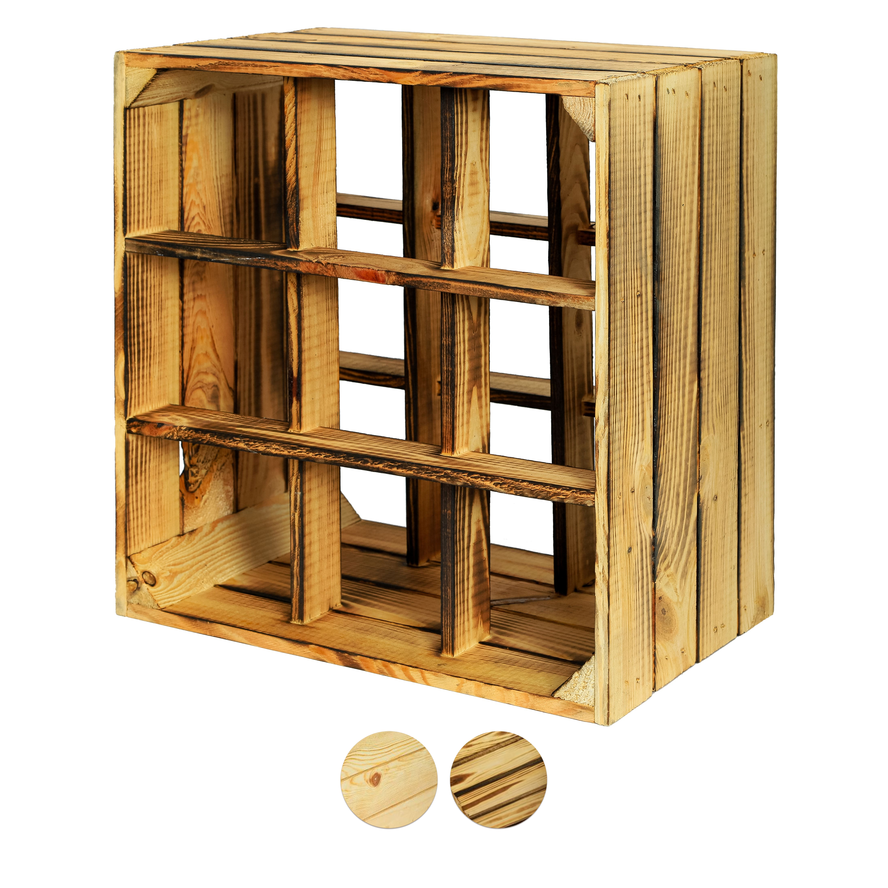 Neues Weinregal mit 9 Fächern 9er 40x40x27 cm - geflammt / Dekokiste / Weinkiste / Weinhalter mit Unterteilungen- HolzRepublik