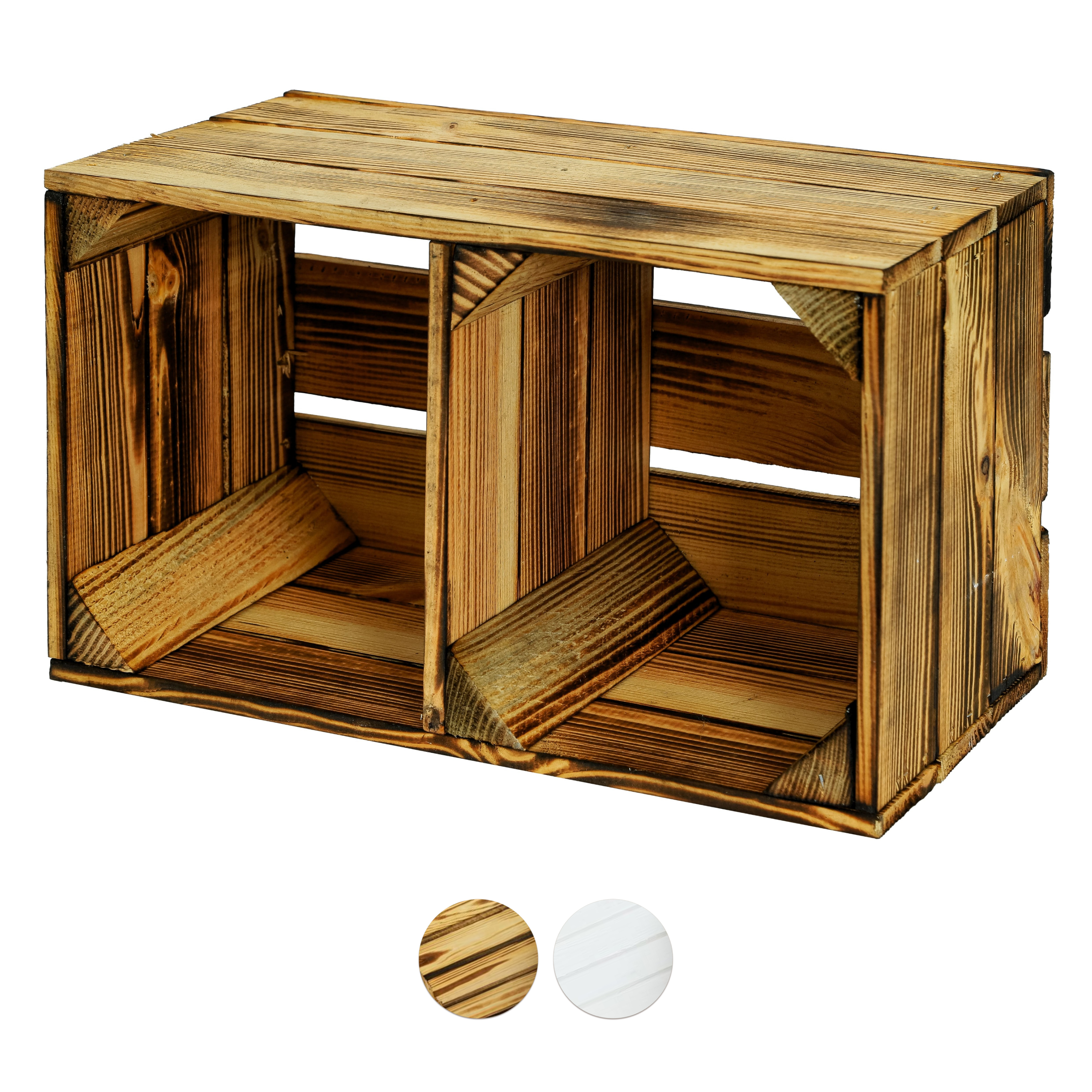 Neue Holzkiste Hilde Quer mit Mittelbrett 38x22x21cm - geflammt / kleine Dekokiste / Obstkiste / Aufbewahrungskiste- HolzRepublik