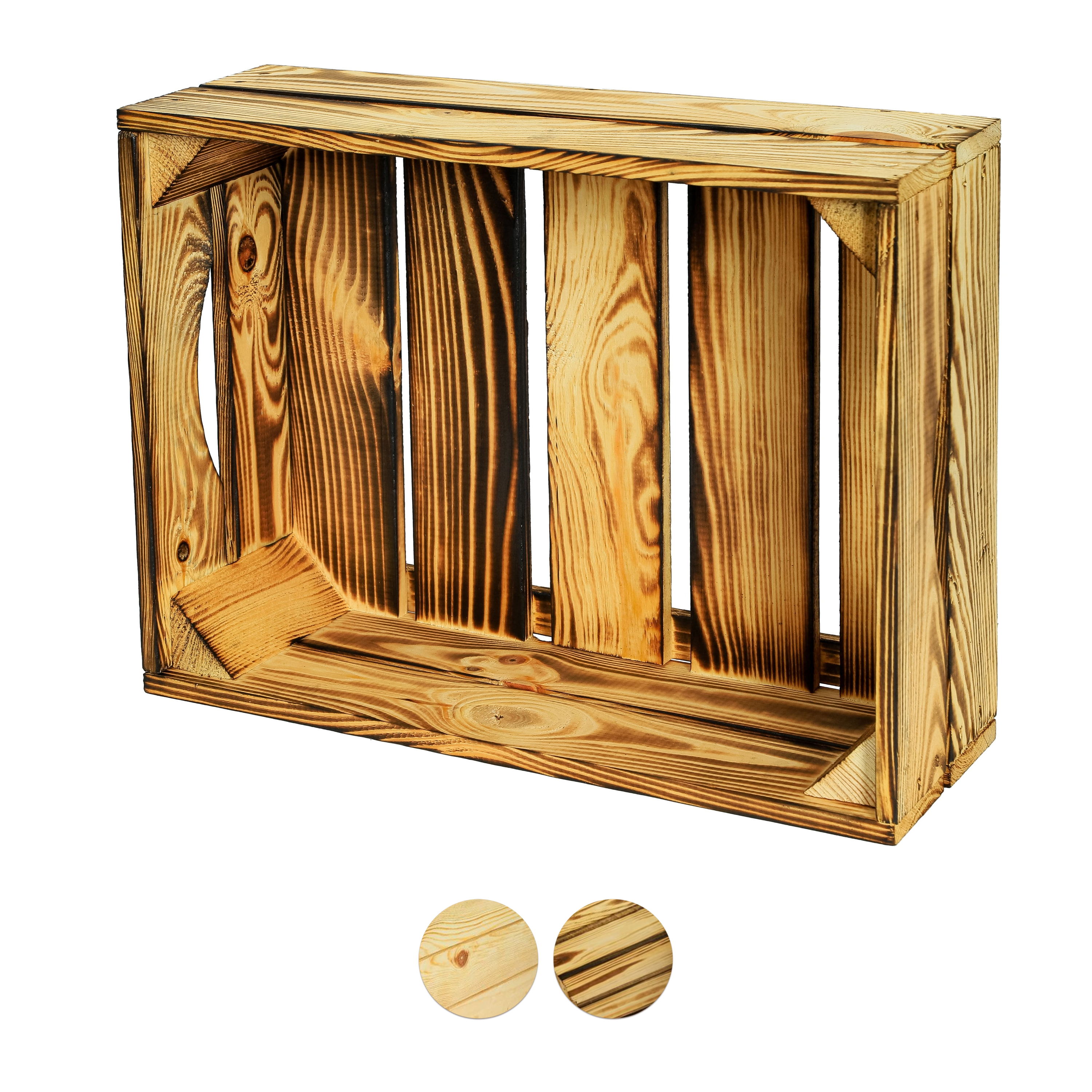 Neue Holzkiste Leni 40x30x15cm - geflammt mit Griff / Dekokiste / Obstkiste / Aufbewahrungskiste- HolzRepublik