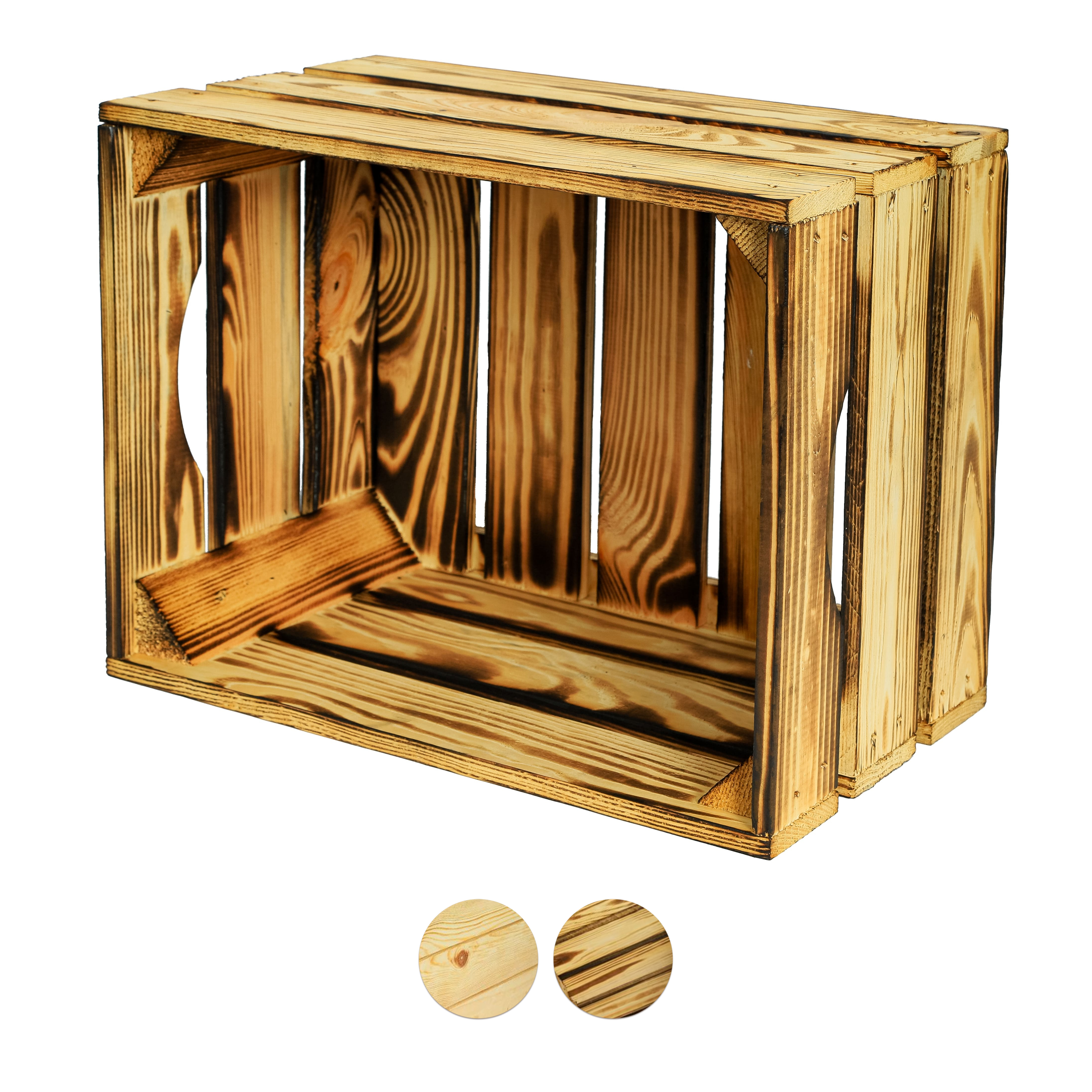 Neue Holzkiste Magda geflammt mit Griff 40x30x23cm / Dekokiste / Obstkiste / Aufbewahrungskiste- HolzRepublik