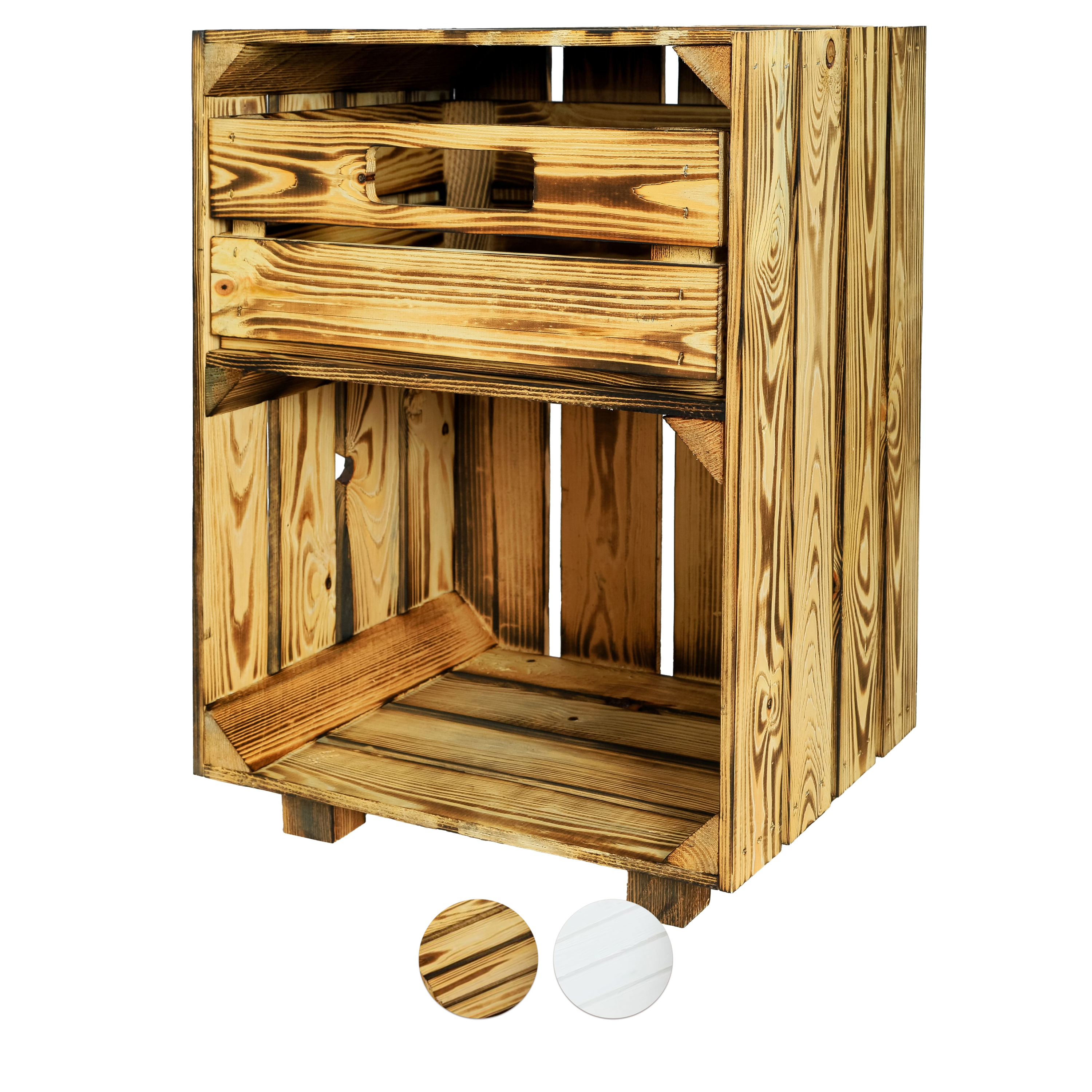 Neue Holzkiste BettyNachttisch+S 30x40x55cm - geflammt- HolzRepublik