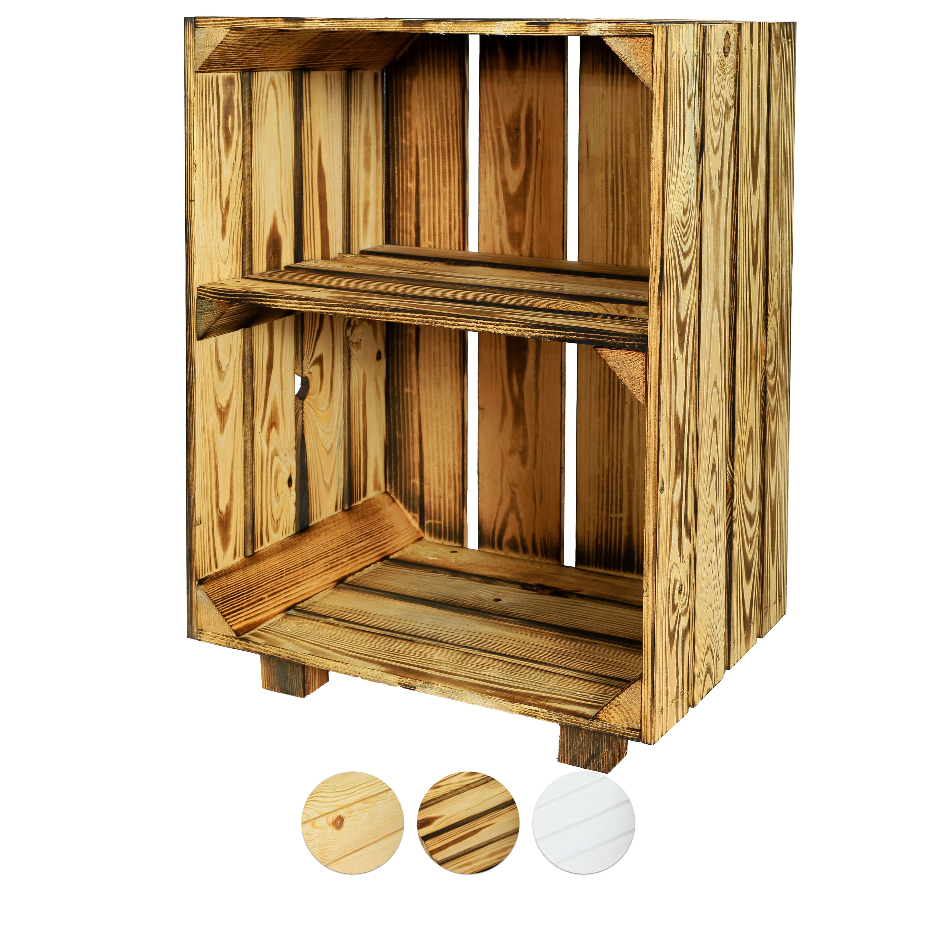 Neue Holzkiste BettyNachttisch Geflammt mit Mittelbrett 30,5x40x54 cm / Nachttisch aus Holz / Obstkistenregal / Schuhschrank / Schuhkiste- HolzRepublik