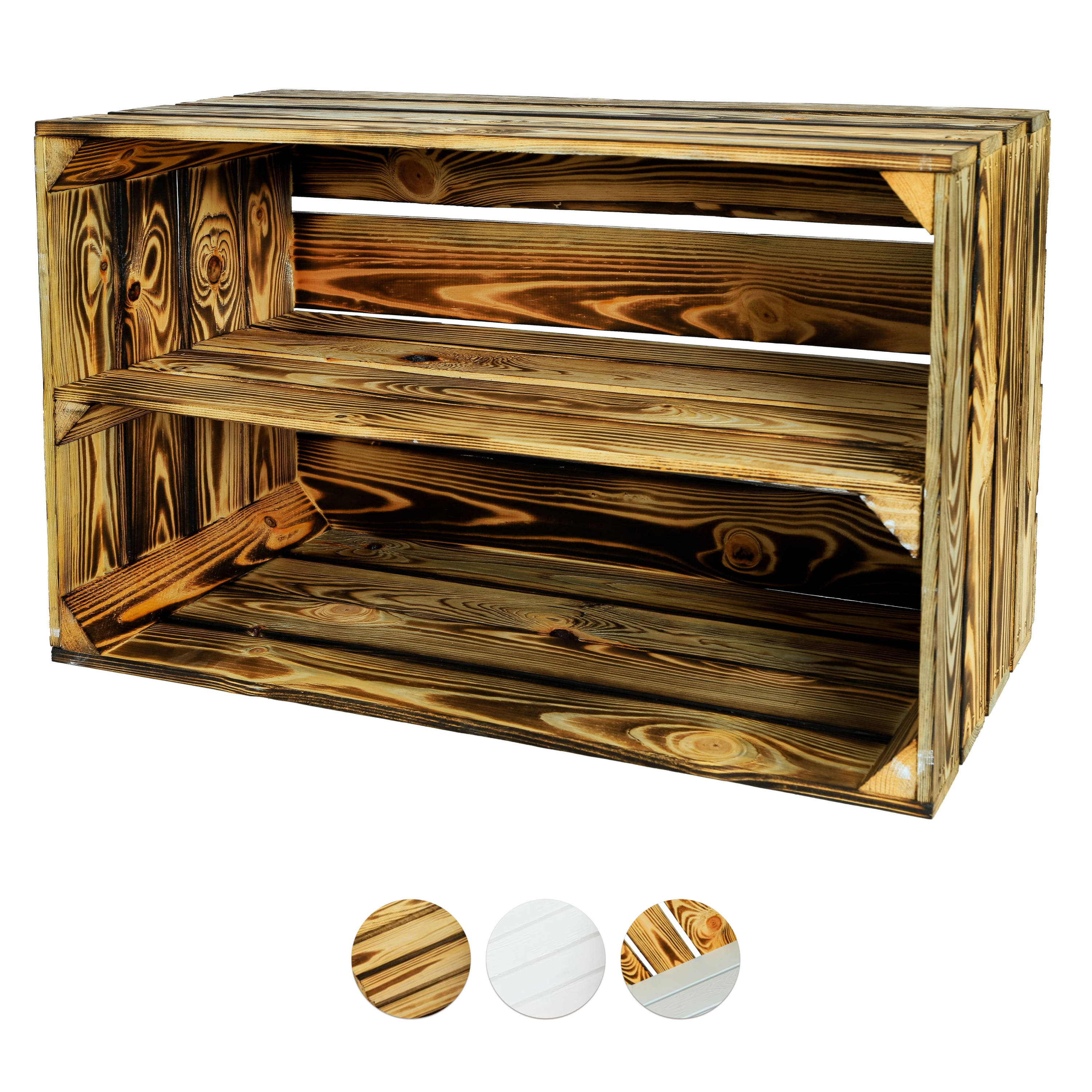 Neue Holzkiste SchuhBreit 68x40x31cm - geflammt- HolzRepublik