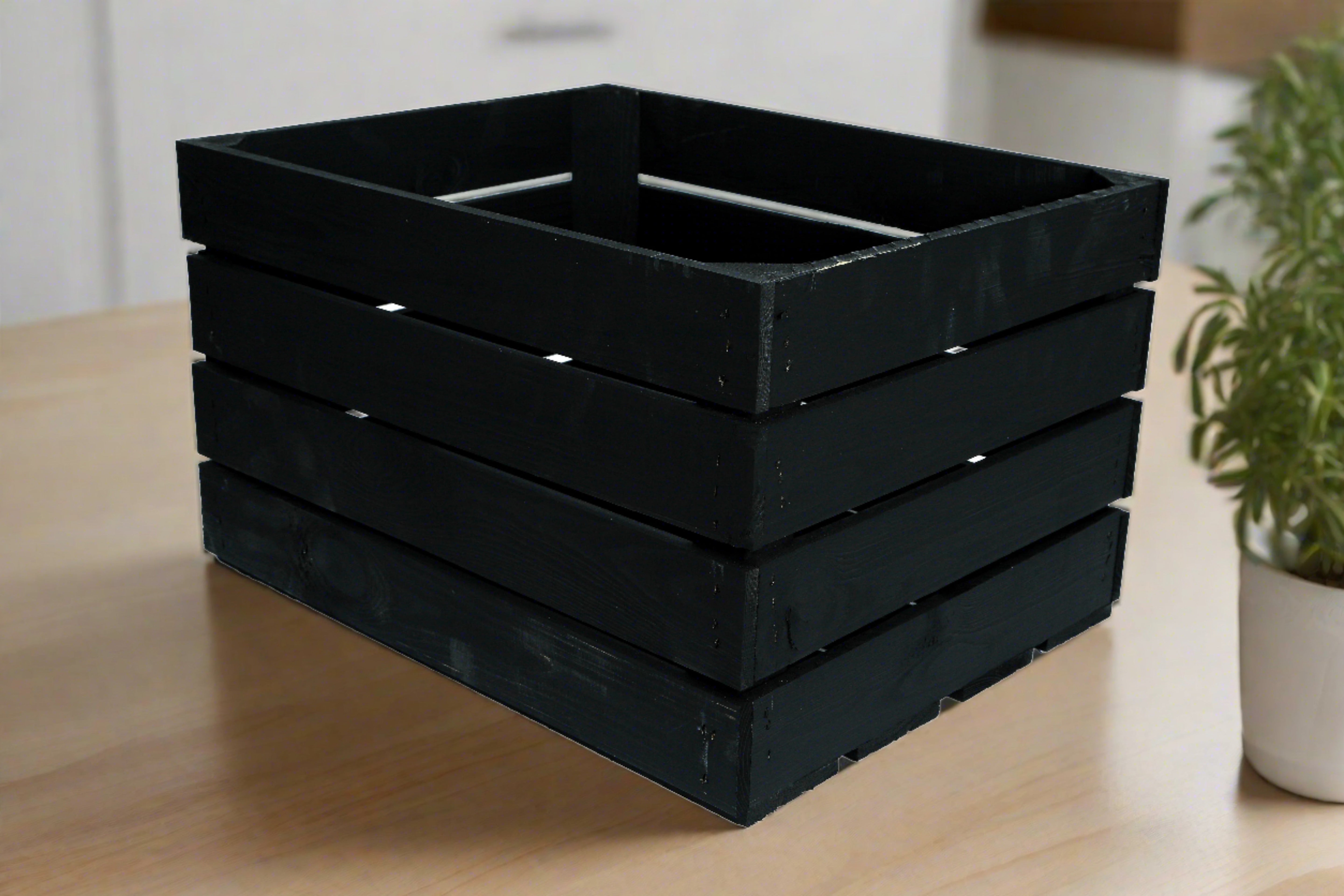 Neue Holzkiste Pol 50x40x29 cm - schwarz- HolzRepublik