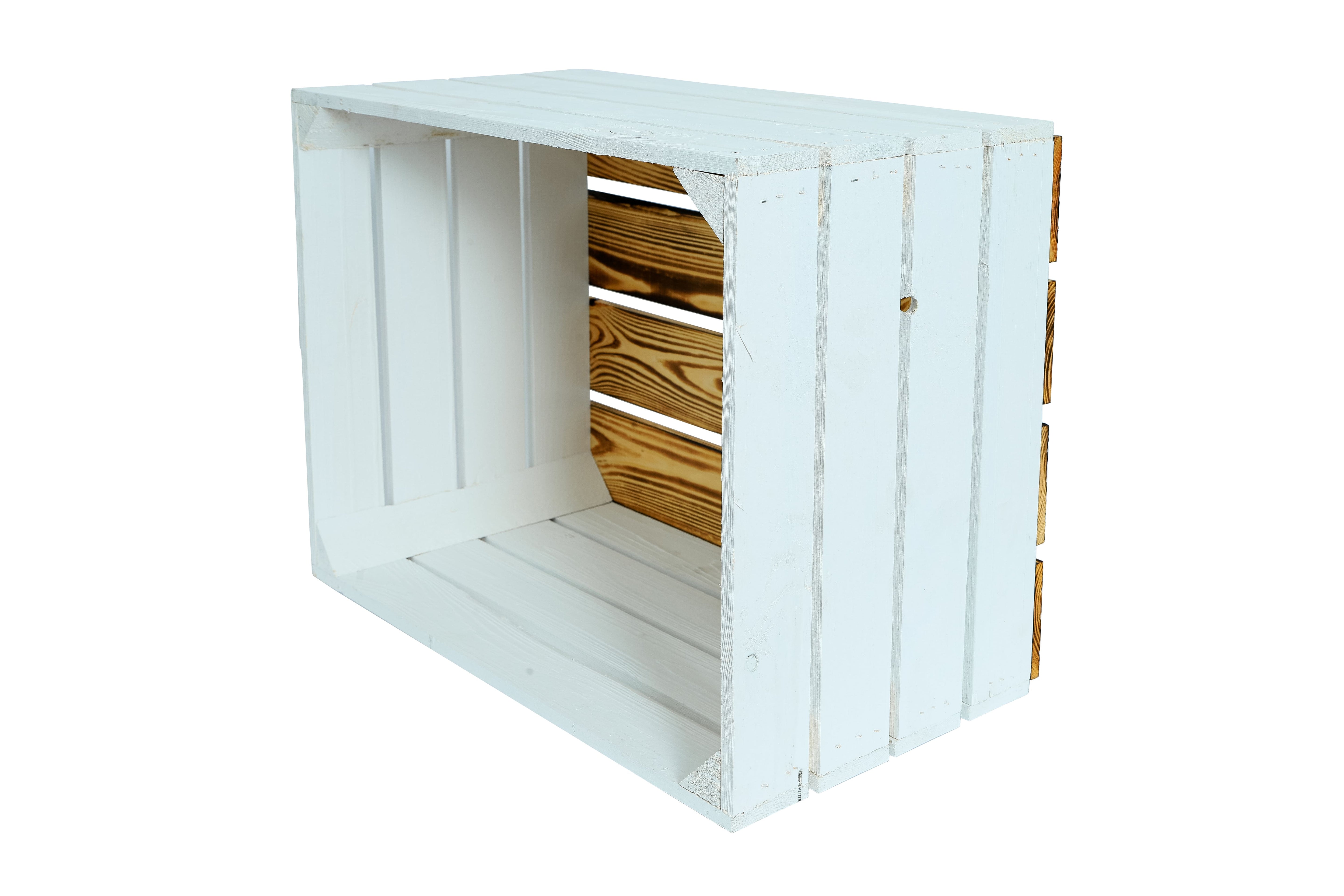 Neue Holzkiste Pol 50x40x29 cm - weiß/geflammt- HolzRepublik