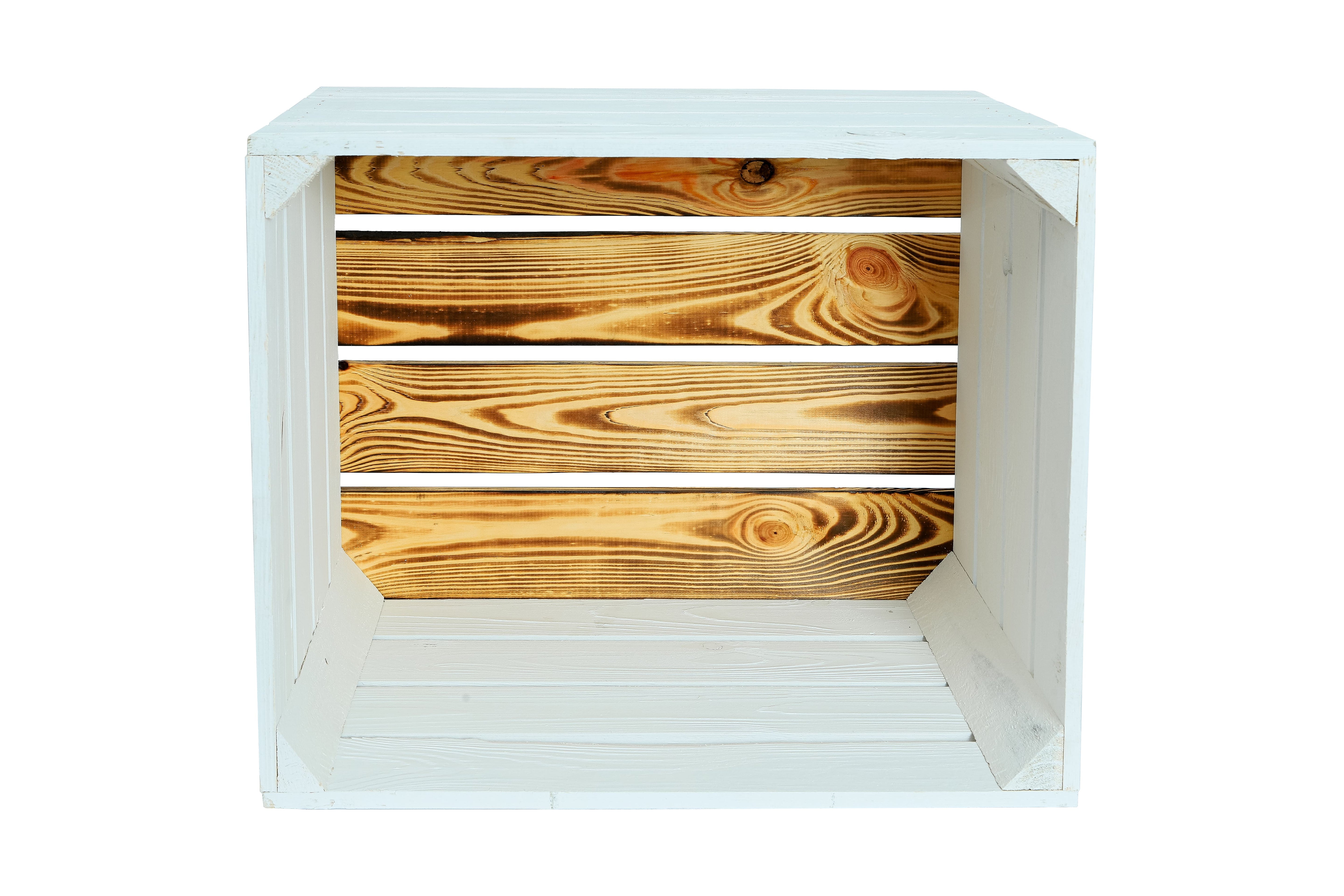 Neue Holzkiste Pol 50x40x29 cm - weiß/geflammt- HolzRepublik