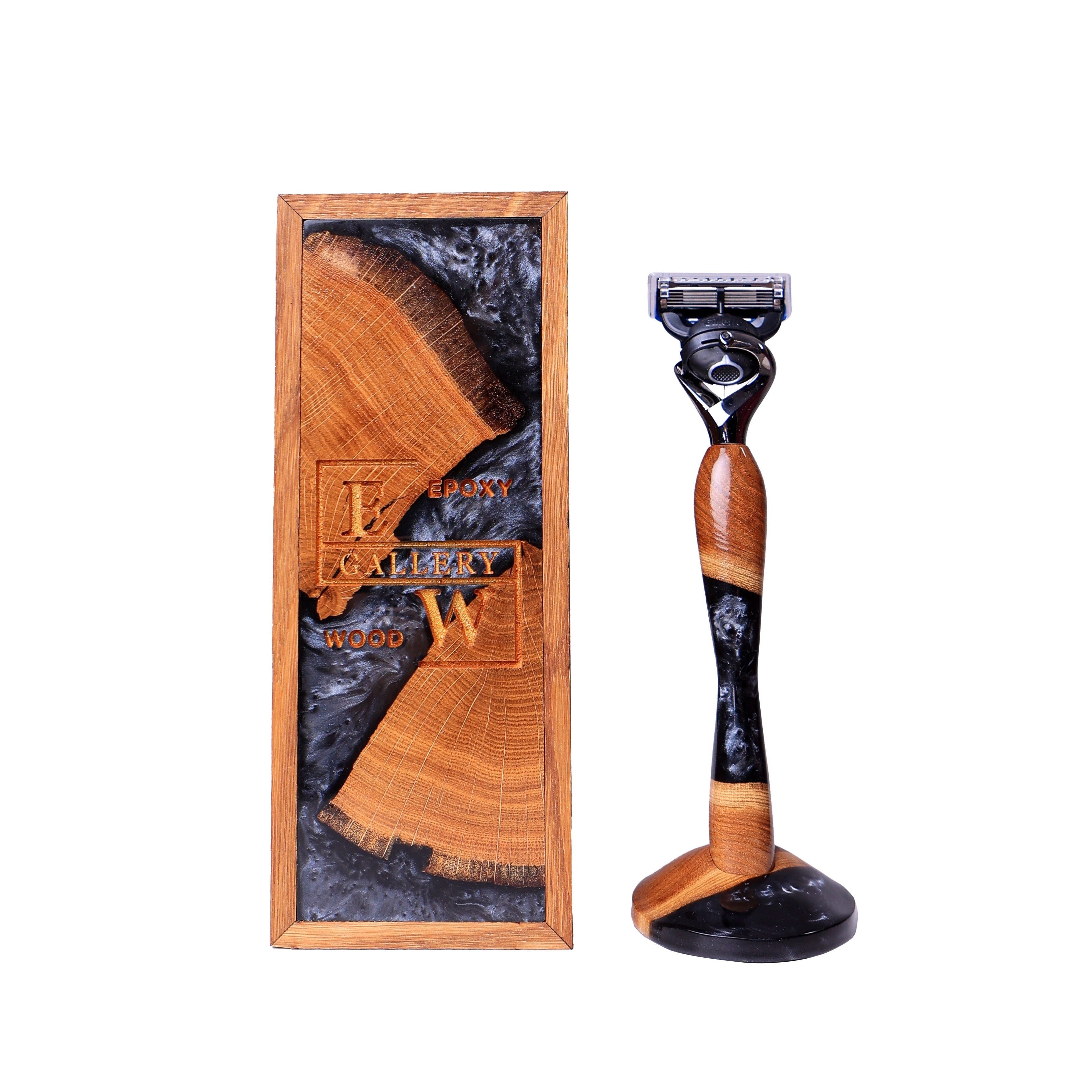 Eleganter Rasierer mit Holzgriff, Ständer und Geschenkbox- HolzRepublik