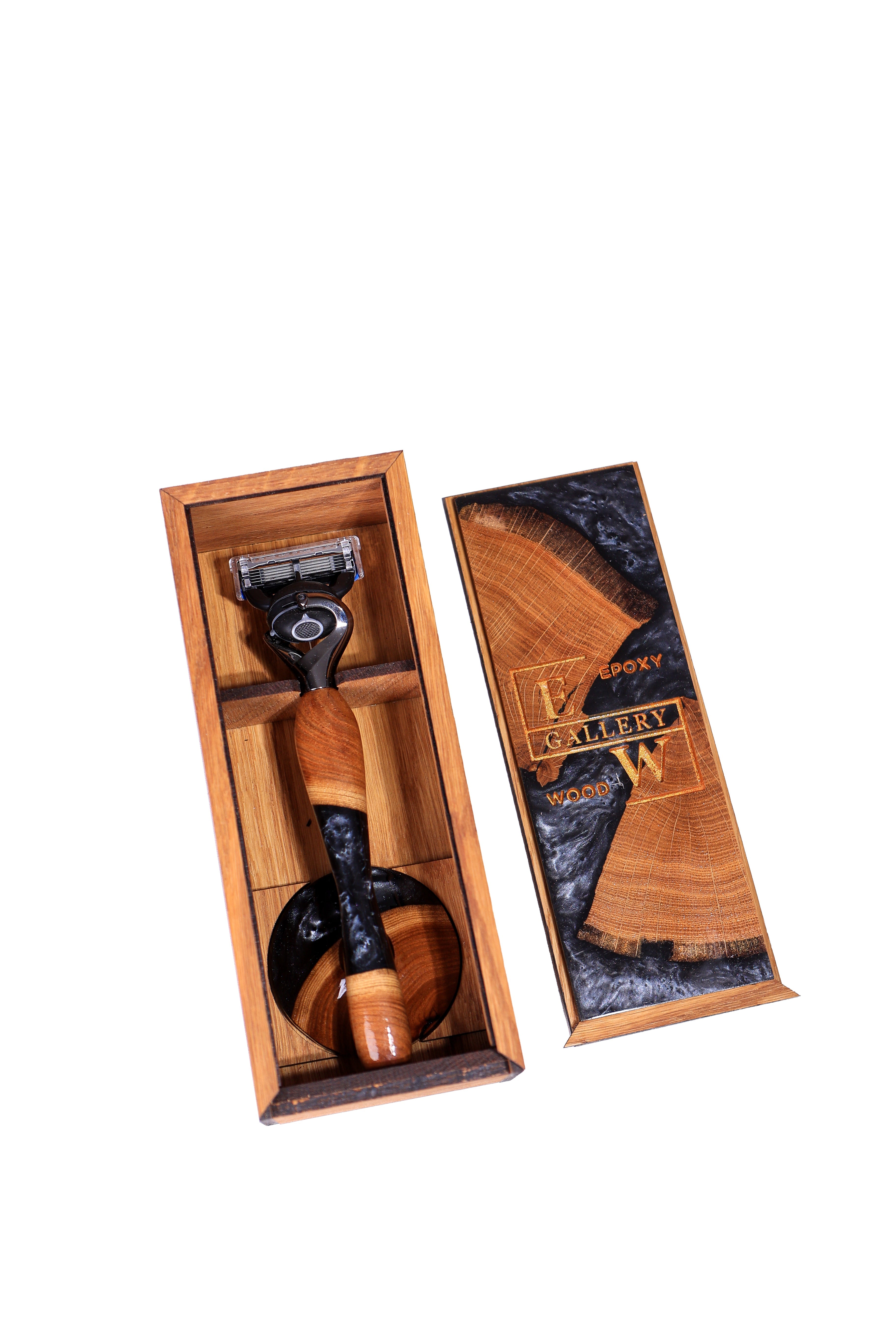 Eleganter Rasierer mit Holzgriff, Ständer und Geschenkbox- HolzRepublik