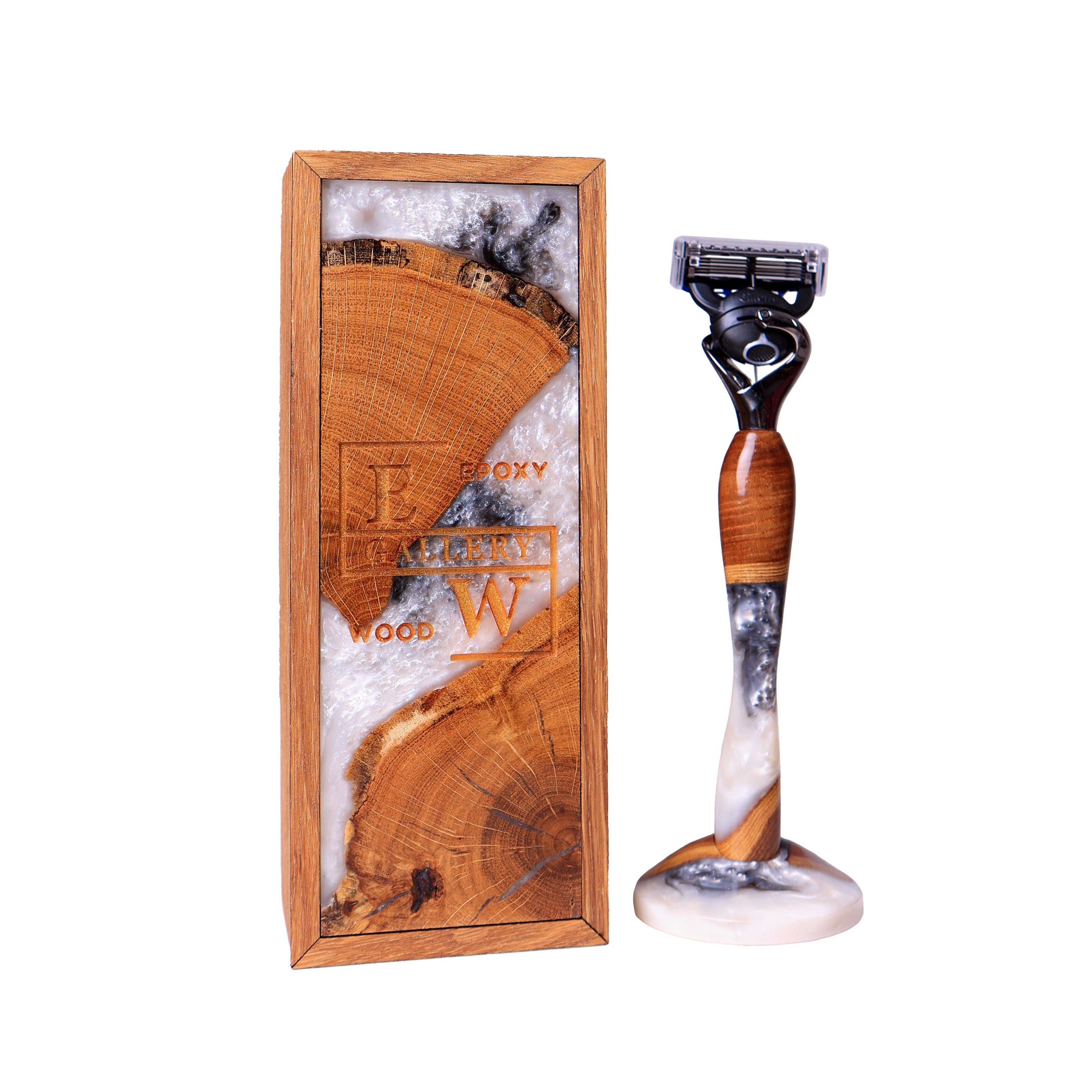Eleganter Rasierer mit Holzgriff, Ständer und Geschenkbox- HolzRepublik