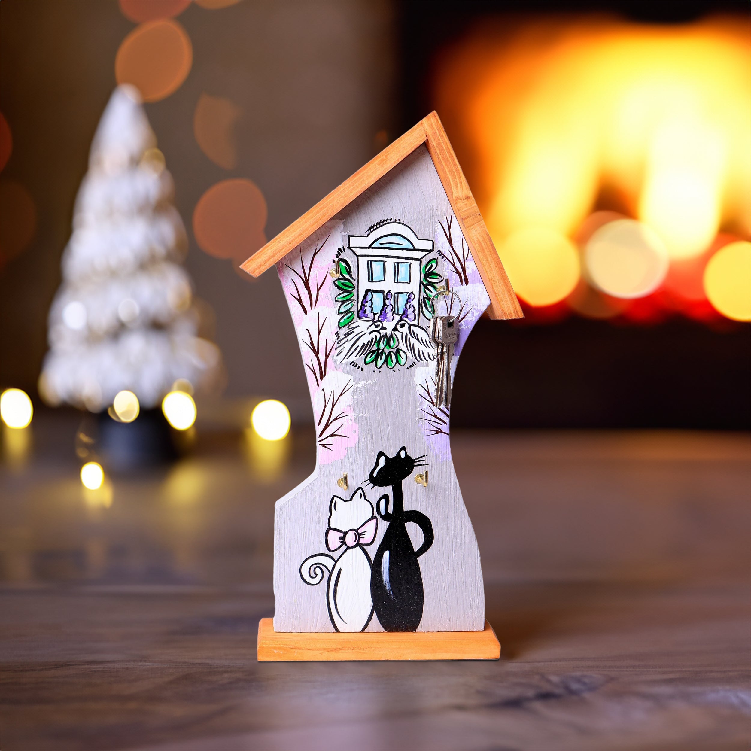 Holz-Wand-Schlüsselhalter in Hausform- HolzRepublik