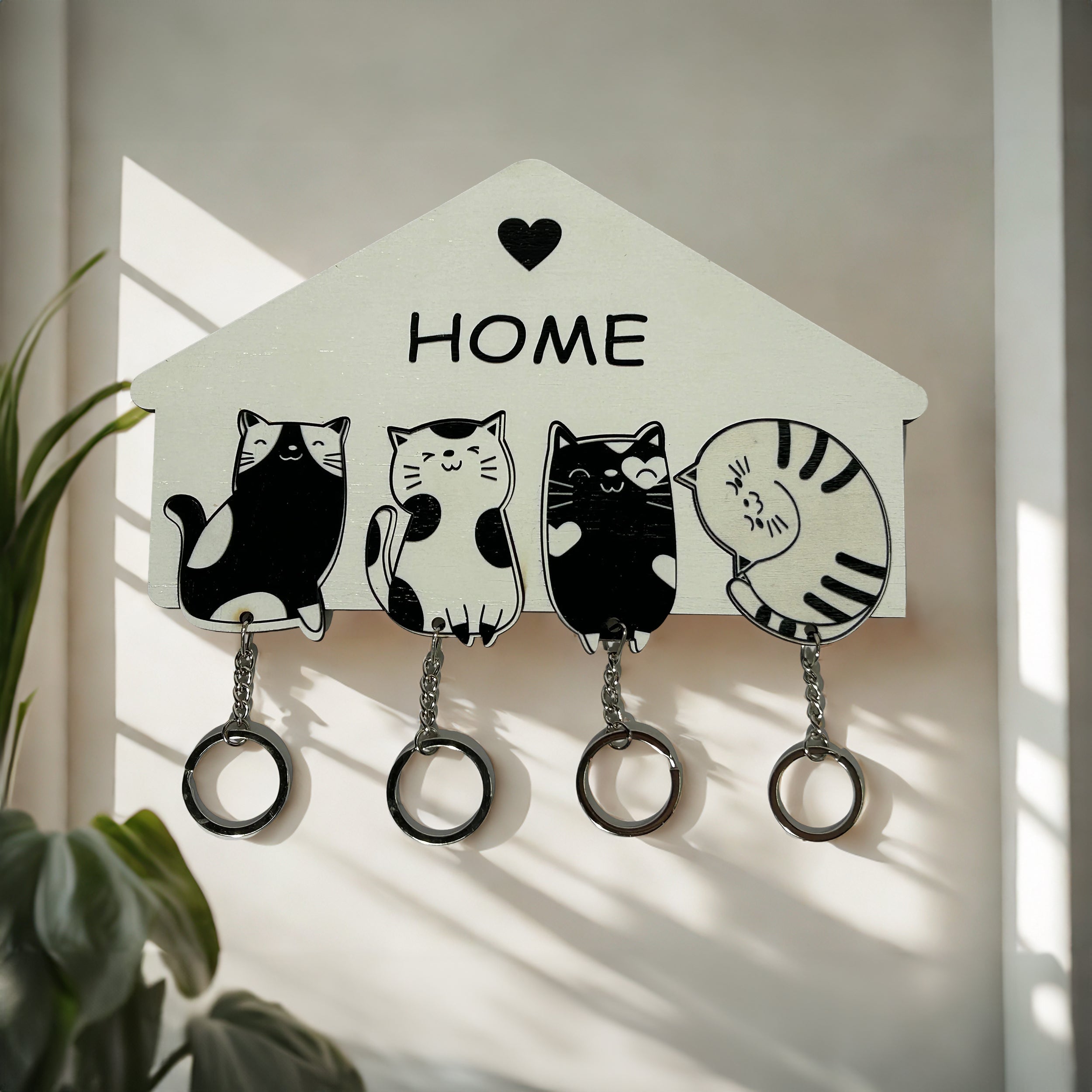 Einzigartiger Holz-Wandschlüsselhalter mit Kätzchenzeichnung- HolzRepublik