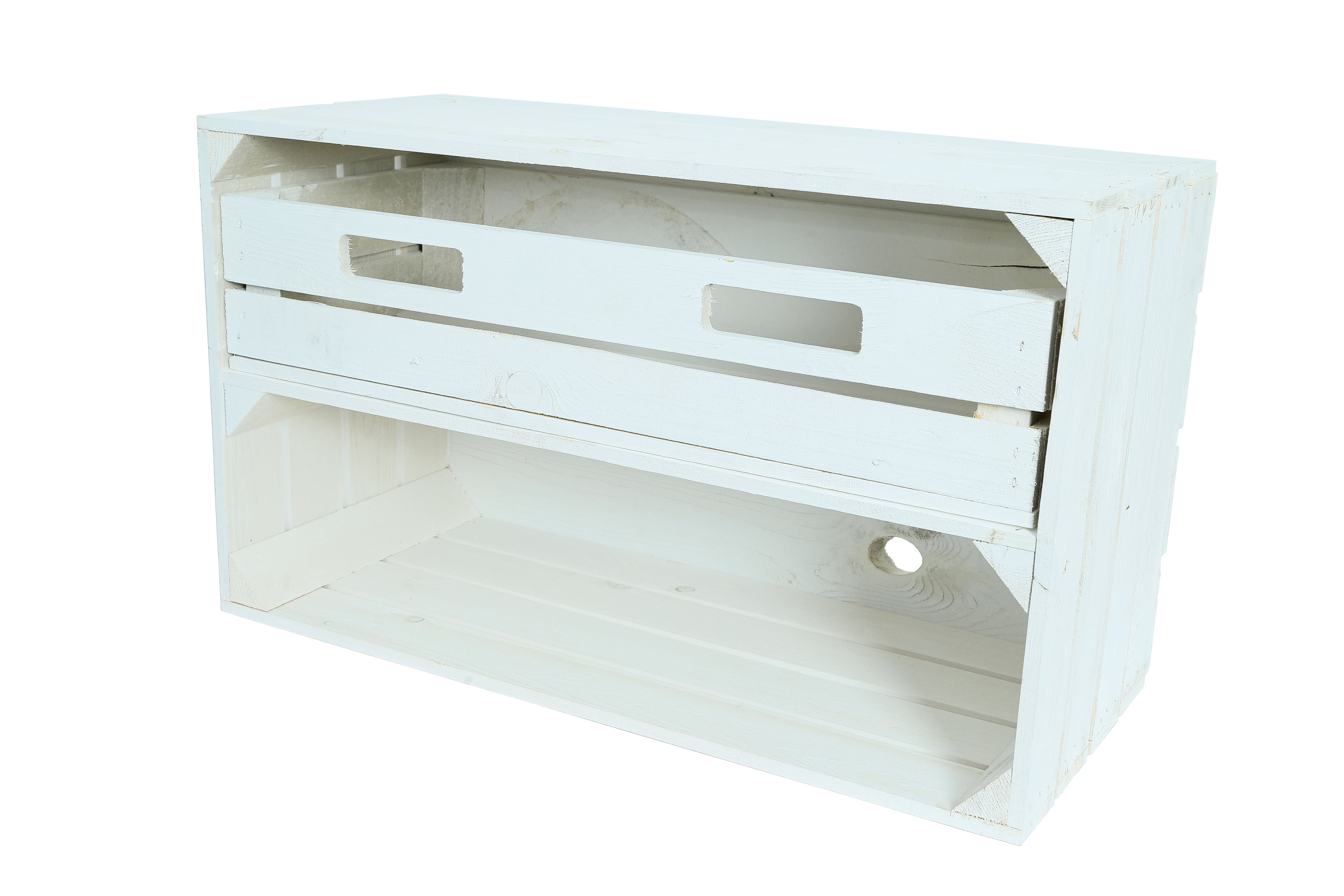 Neue Holzkiste SchuhBreit+S 68x40x31 cm - weiß- HolzRepublik