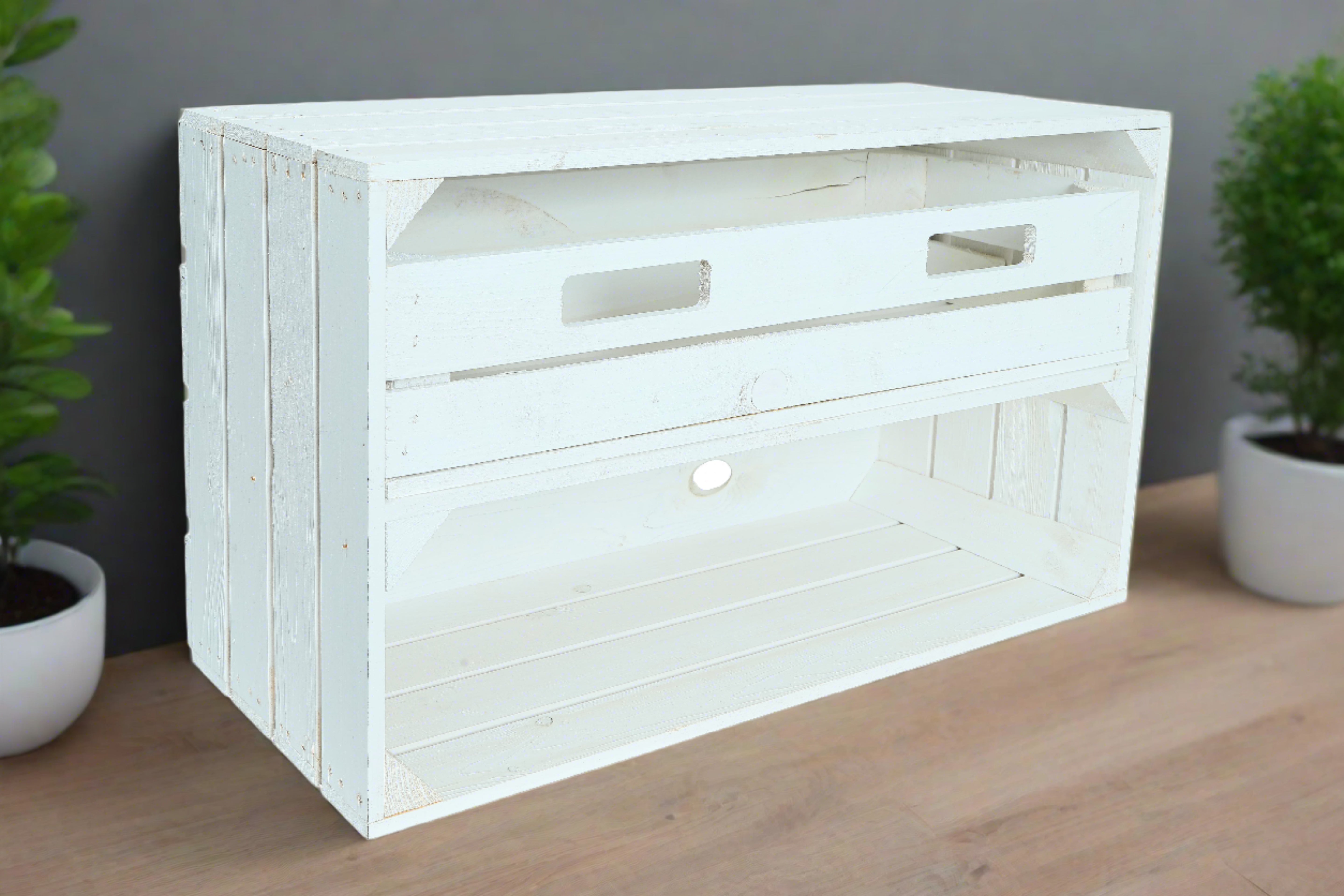 Neue Holzkiste SchuhBreit+S 68x40x31 cm - weiß- HolzRepublik