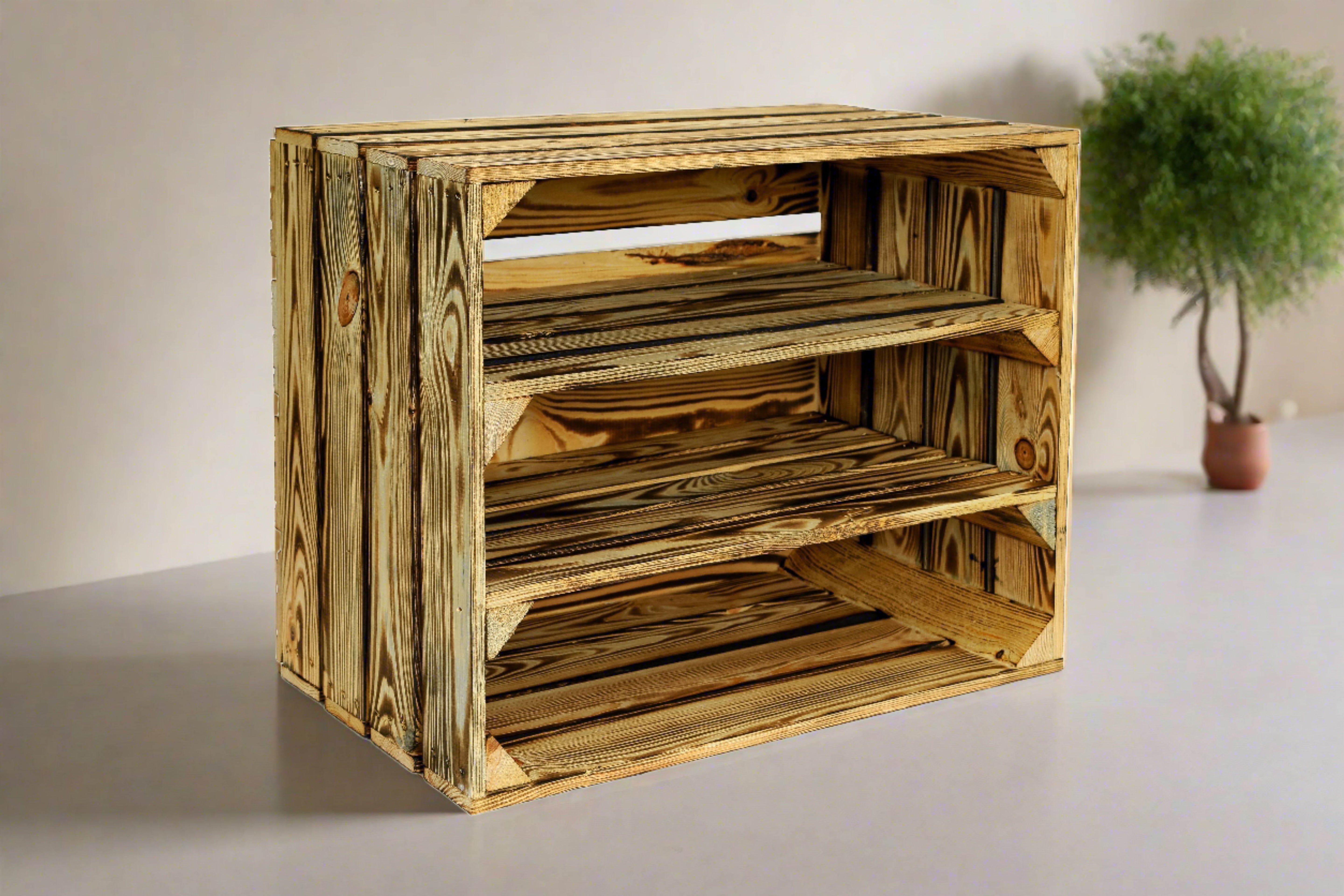 Neue Holzkiste Schuh2Lang 50x40x29 cm - geflammt- HolzRepublik