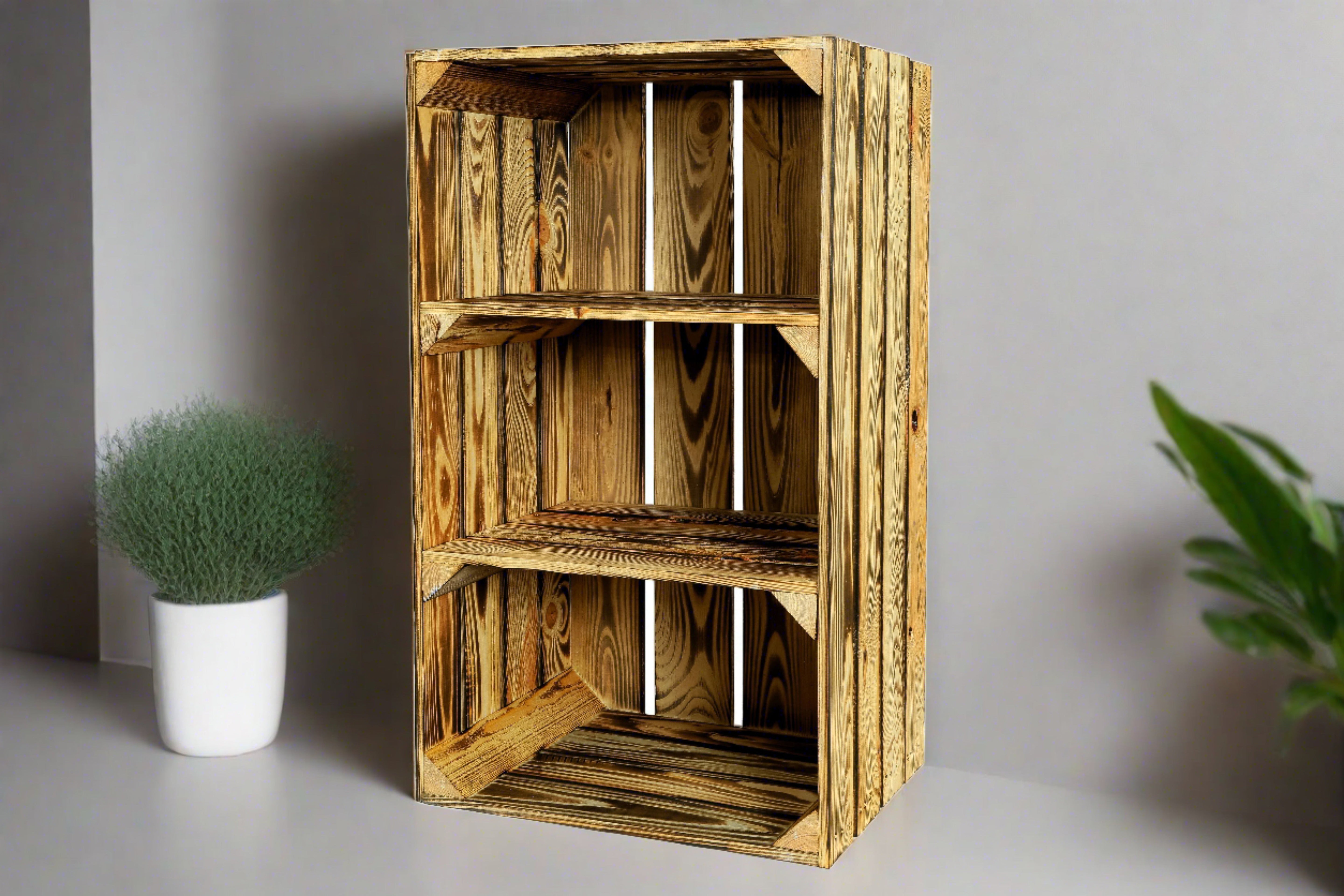 Neue Holzkiste SchuhSchmal 68x40x31cm - geflammt- HolzRepublik