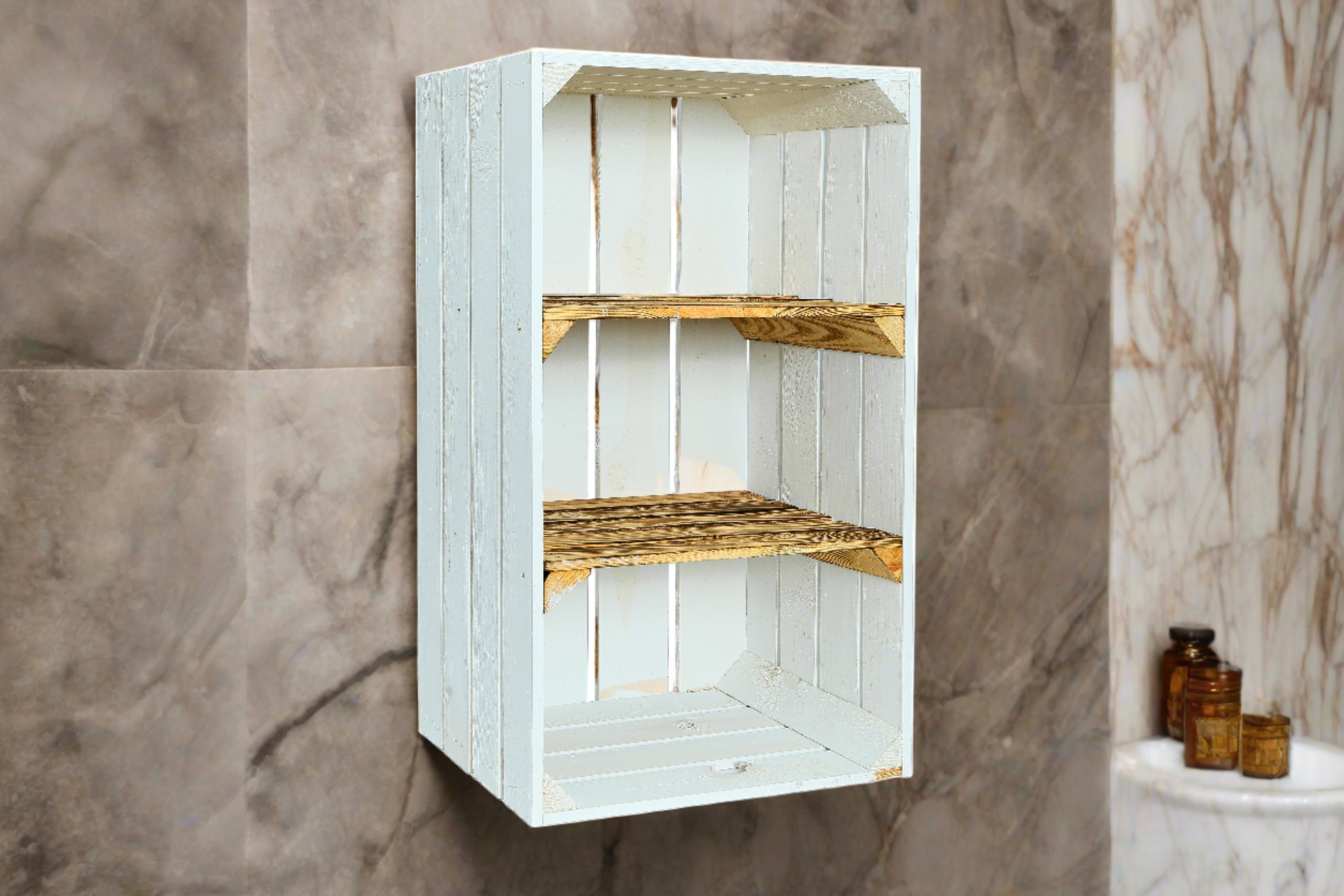 Neue Holzkiste SchuhSchmal 68x40x31cm - weiß/geflammt- HolzRepublik