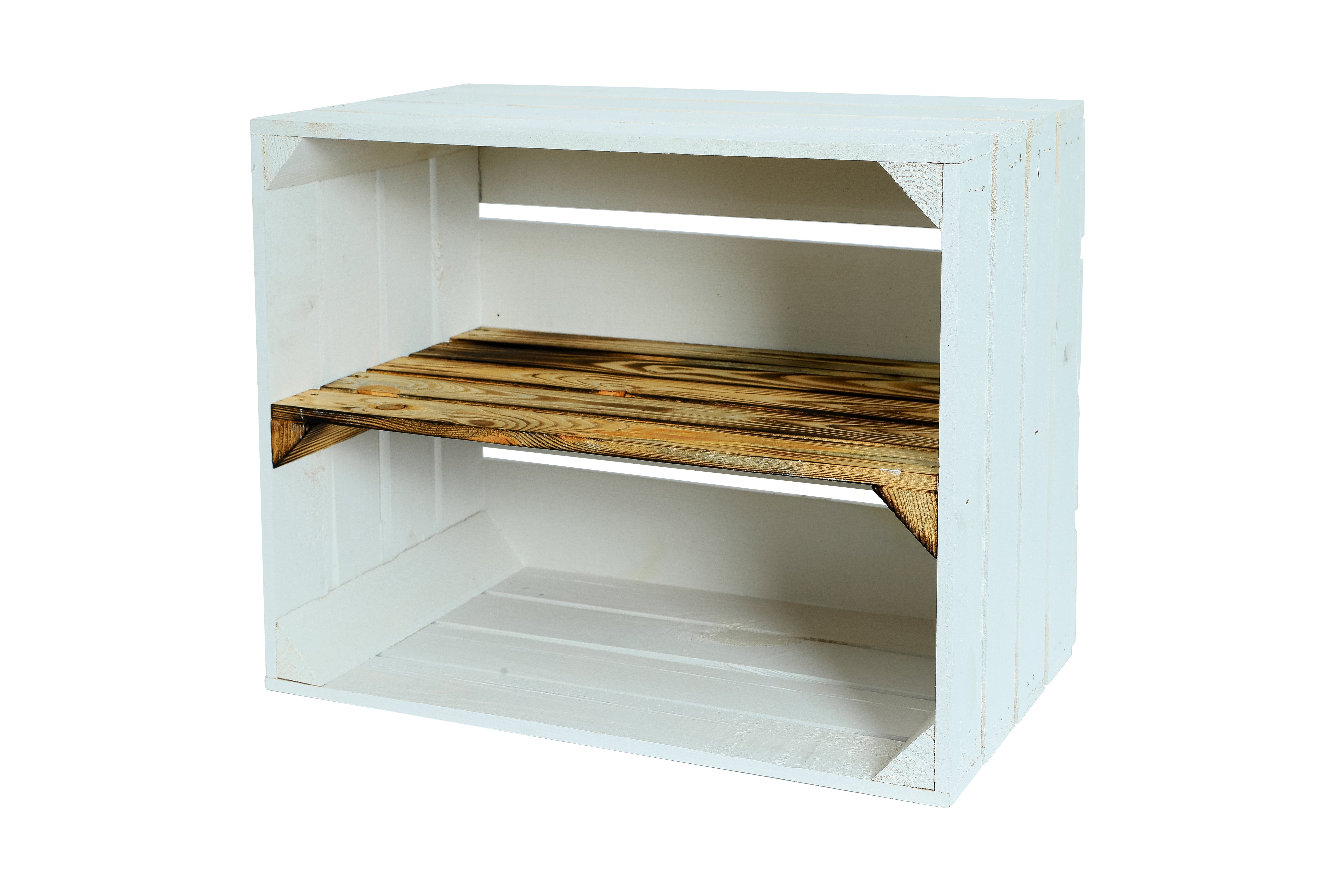 Neue Holzkiste Schuh 50x40x29 cm mit Mittelbrett Weiß-Geflammt / Schuhregal / Obstkistenregal / Schuhschrank / Schuhkiste- HolzRepublik