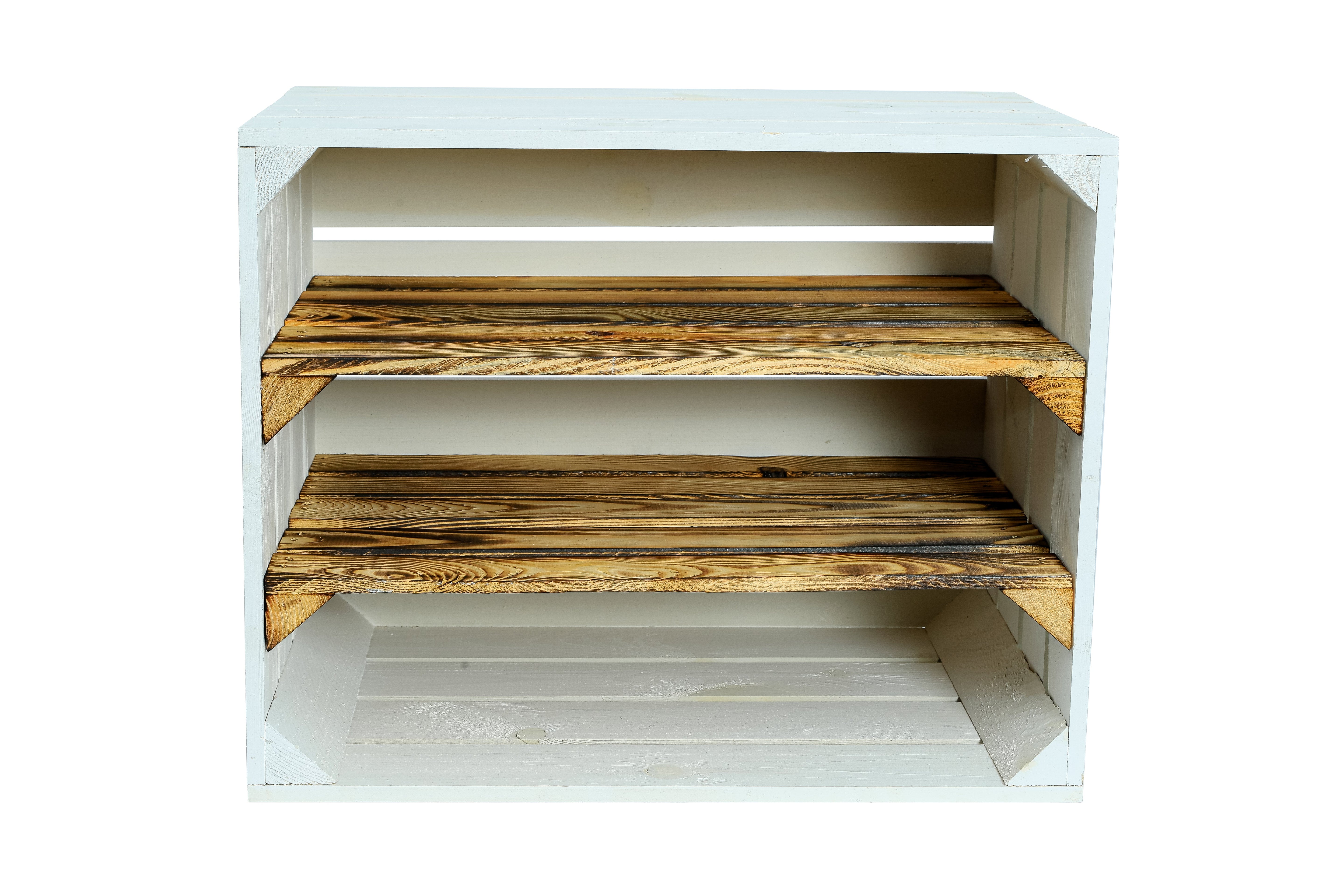 Neue Holzkiste Schuh2Lang 50x40x29 cm - weiß/geflammt- HolzRepublik