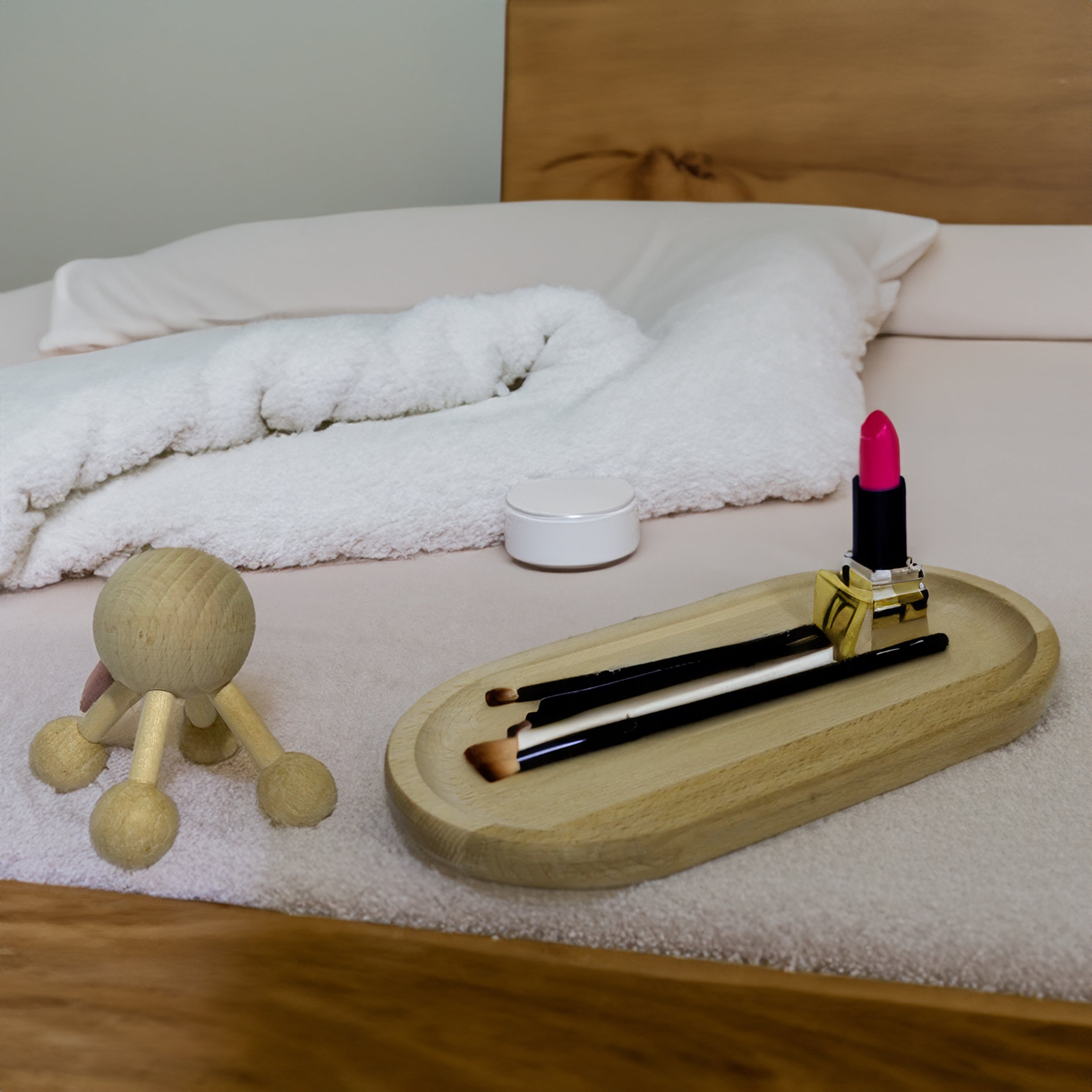 Beauty Set: Holzkopfmassager "Molekül" & Holzuntersetzer "Oval"- HolzRepublik