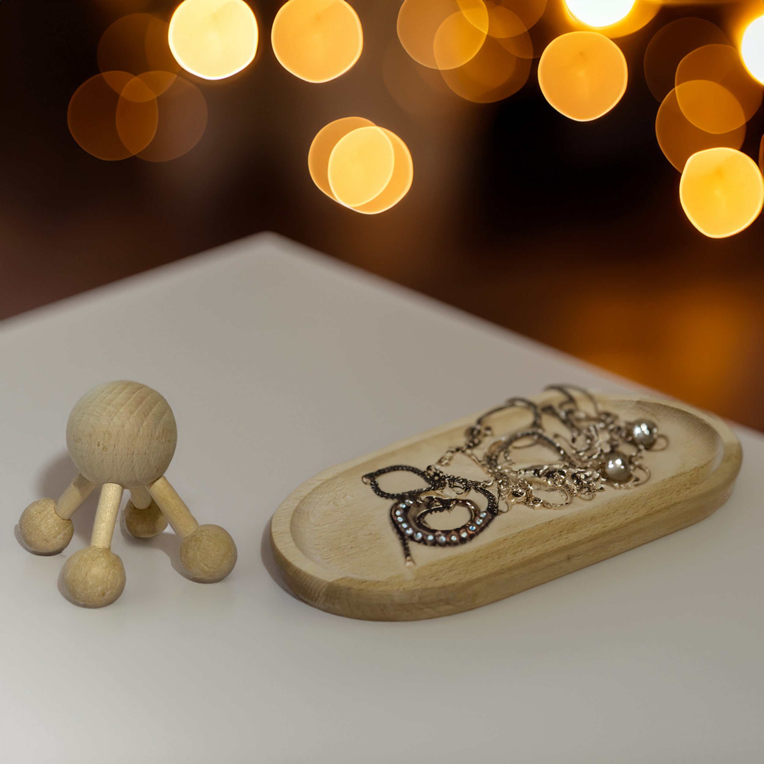 Beauty Set: Holzkopfmassager "Molekül" & Holzuntersetzer "Oval"- HolzRepublik