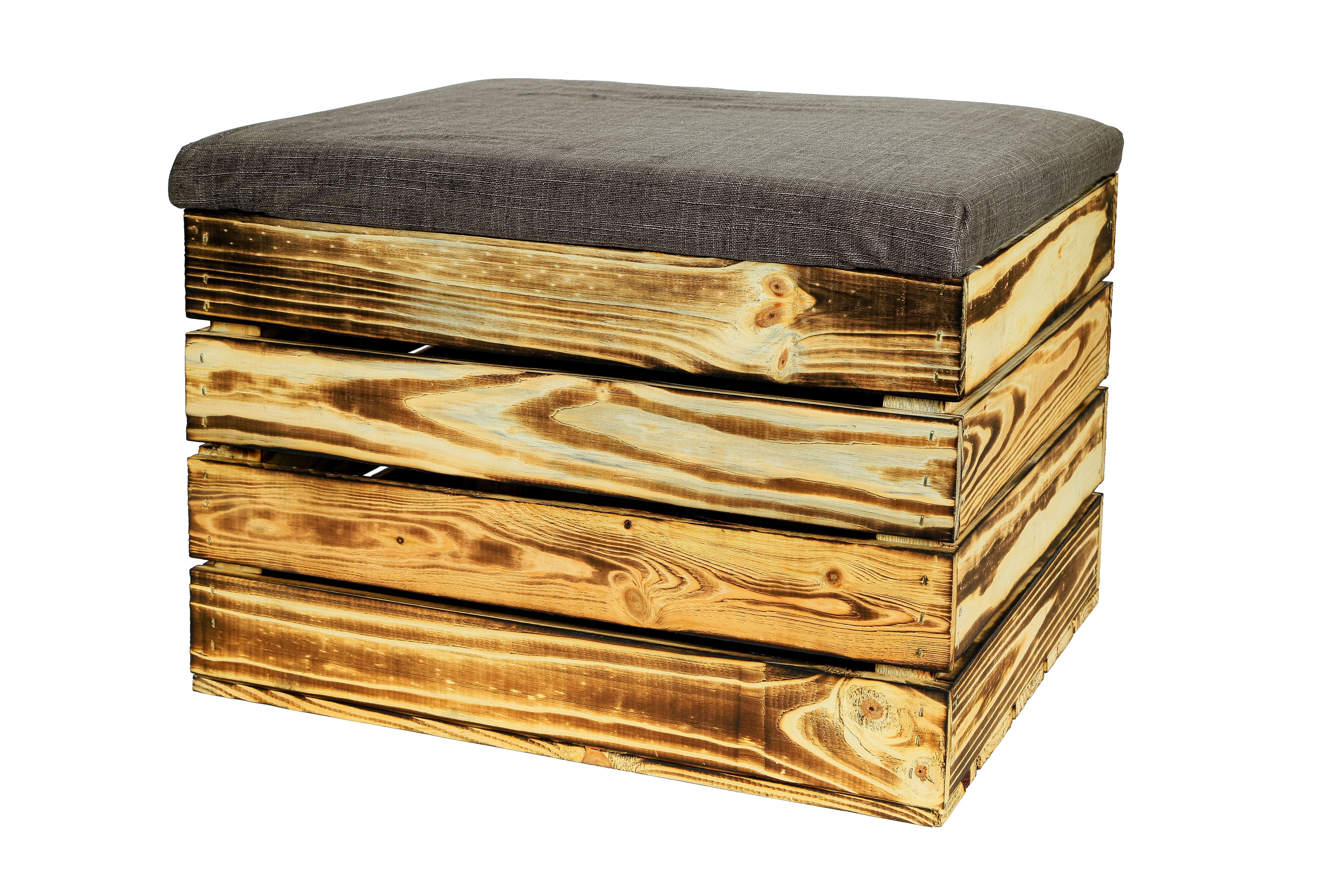 Sitztruhe Mira geflammt 48x35x34cm - Truhe mit Sitzkissen / Sitzpolster / Holzkiste mit Deckel / Aufbewahrungskiste- HolzRepublik