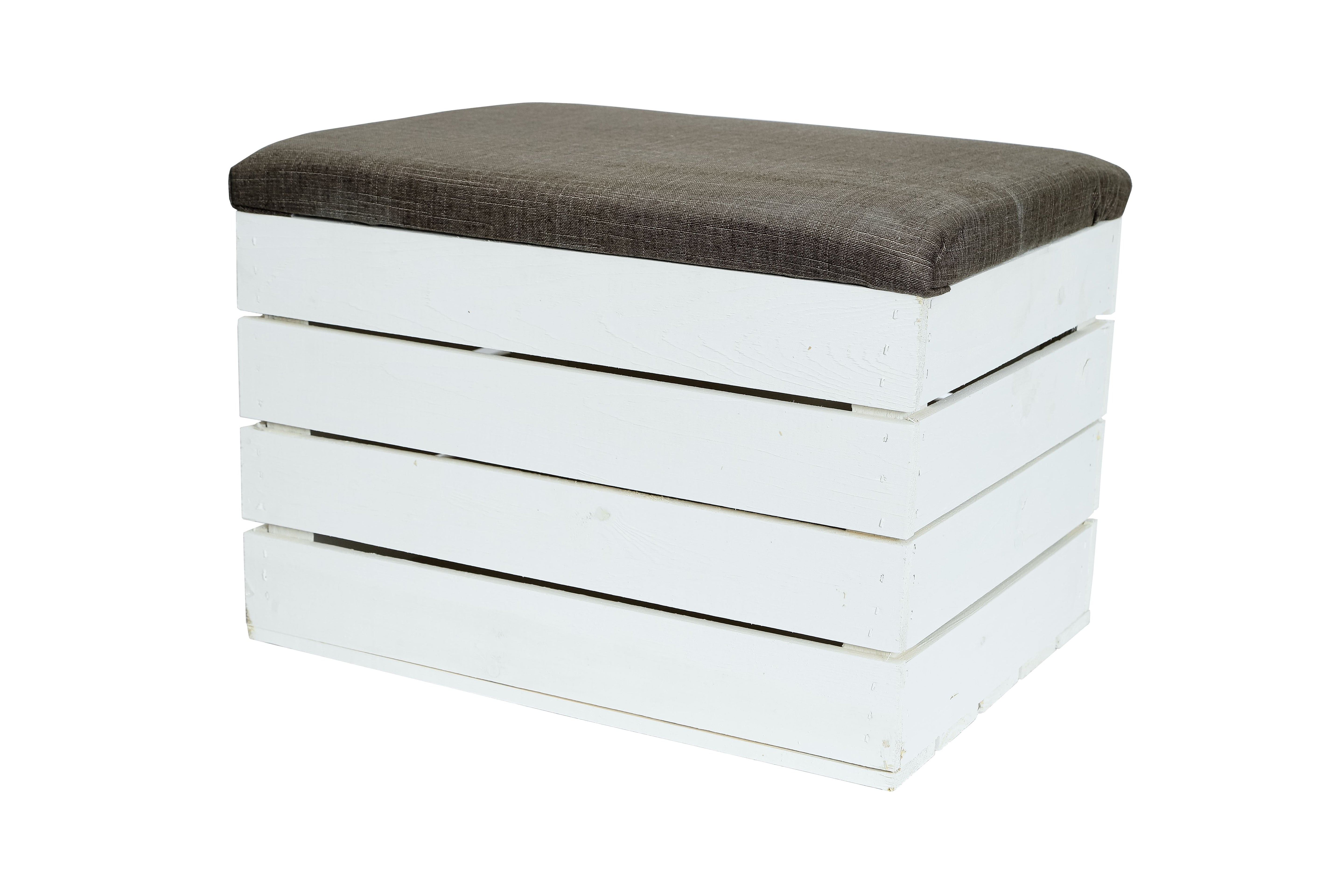 Sitztruhe Mira Weiß 48x35x34cm - Truhe mit Sitzkissen / Sitzpolster / Holzkiste mit Deckel / Aufbewahrungskiste- HolzRepublik