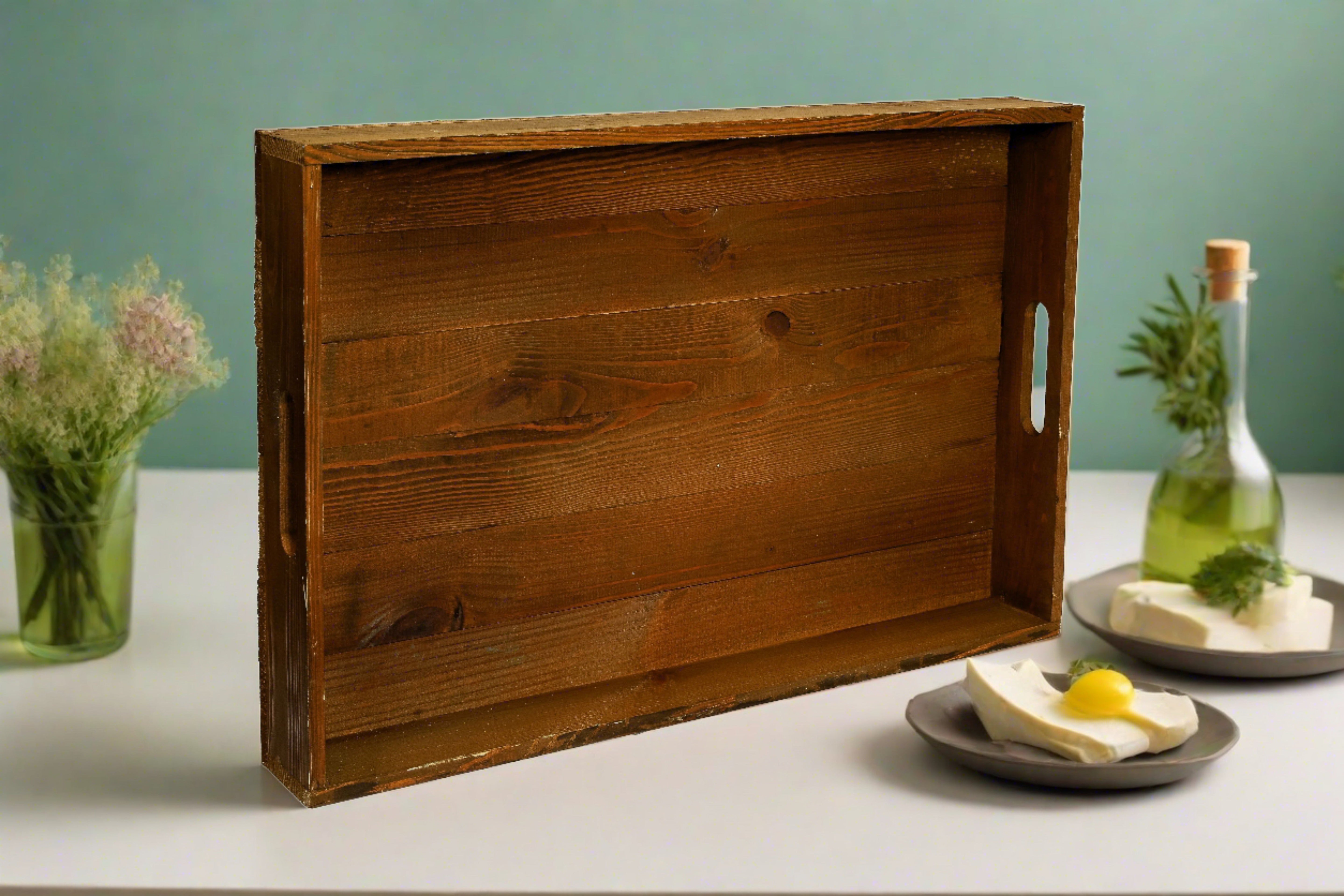 Holztablett / Frühstückstablett / Serviertablett 60x40x8cm - braun- HolzRepublik