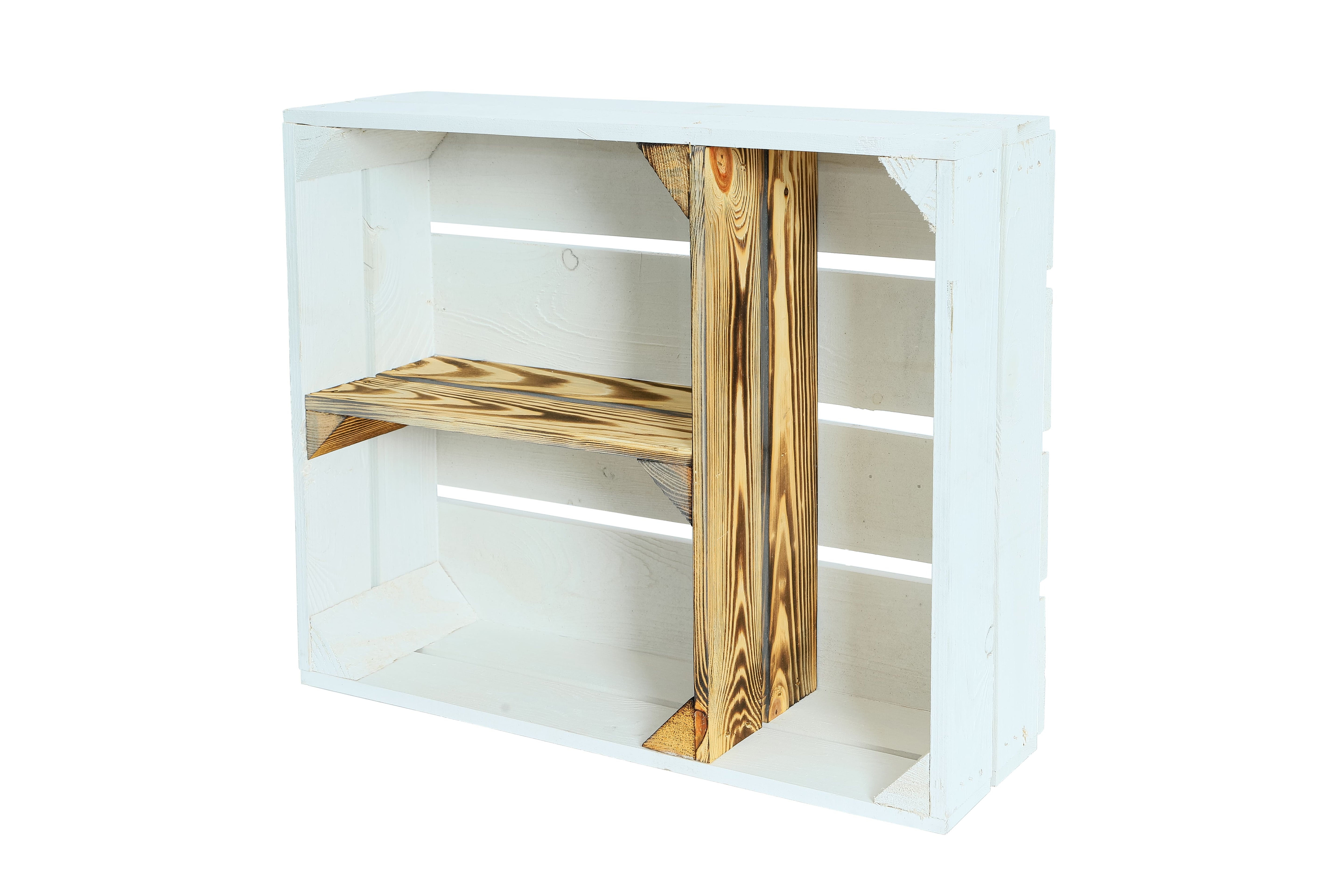 Neue Holzkiste Traute Weiß-Geflammt 50x40x16 cm / Holzregal / Küchenregal / Gewürzregal /Badezimmerregal- HolzRepublik