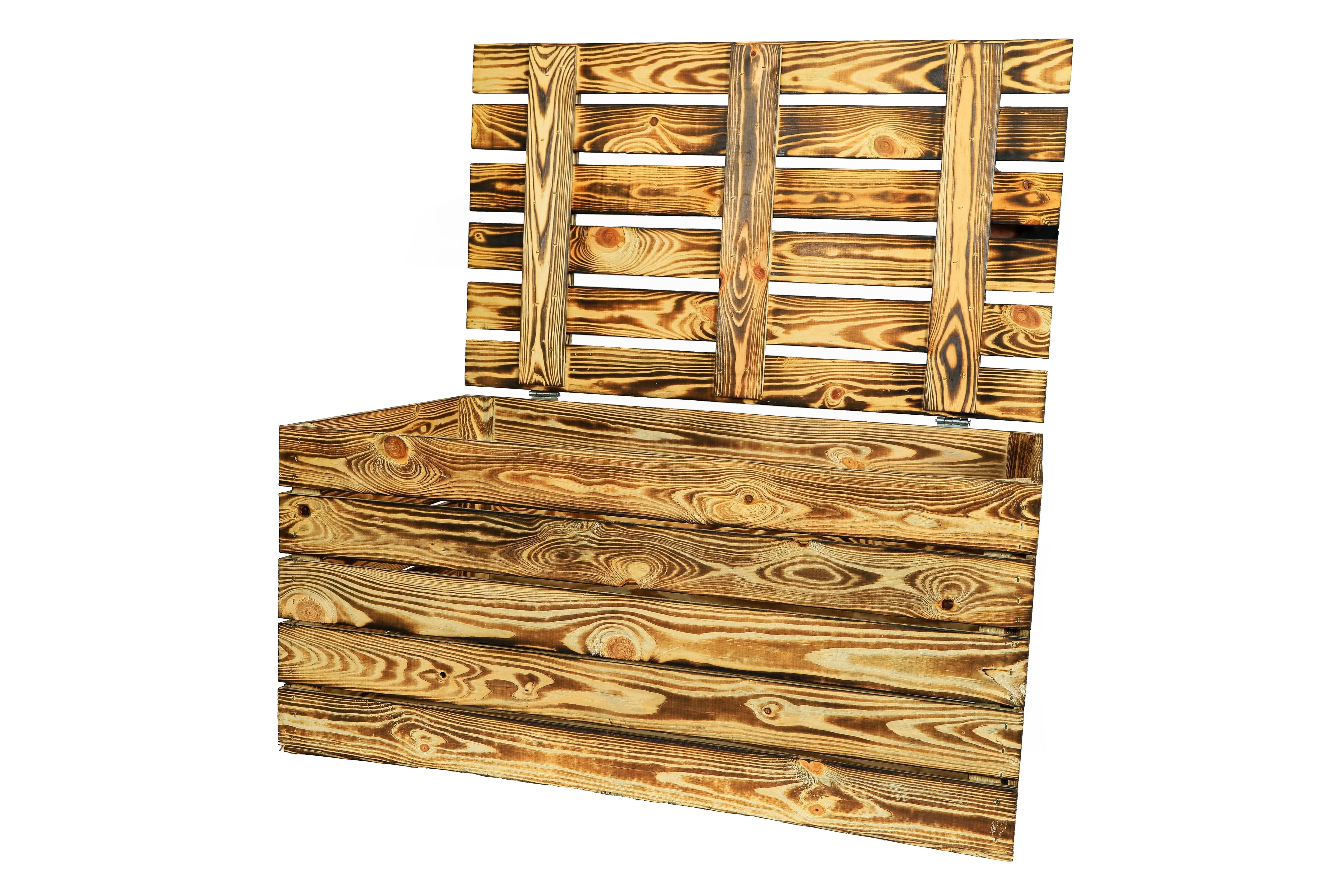 Neue große Holztruhe geflammt 80x50x39cm - Truhe aus Holz / Holzkiste mit Deckel / Aufbewahrungskiste- HolzRepublik