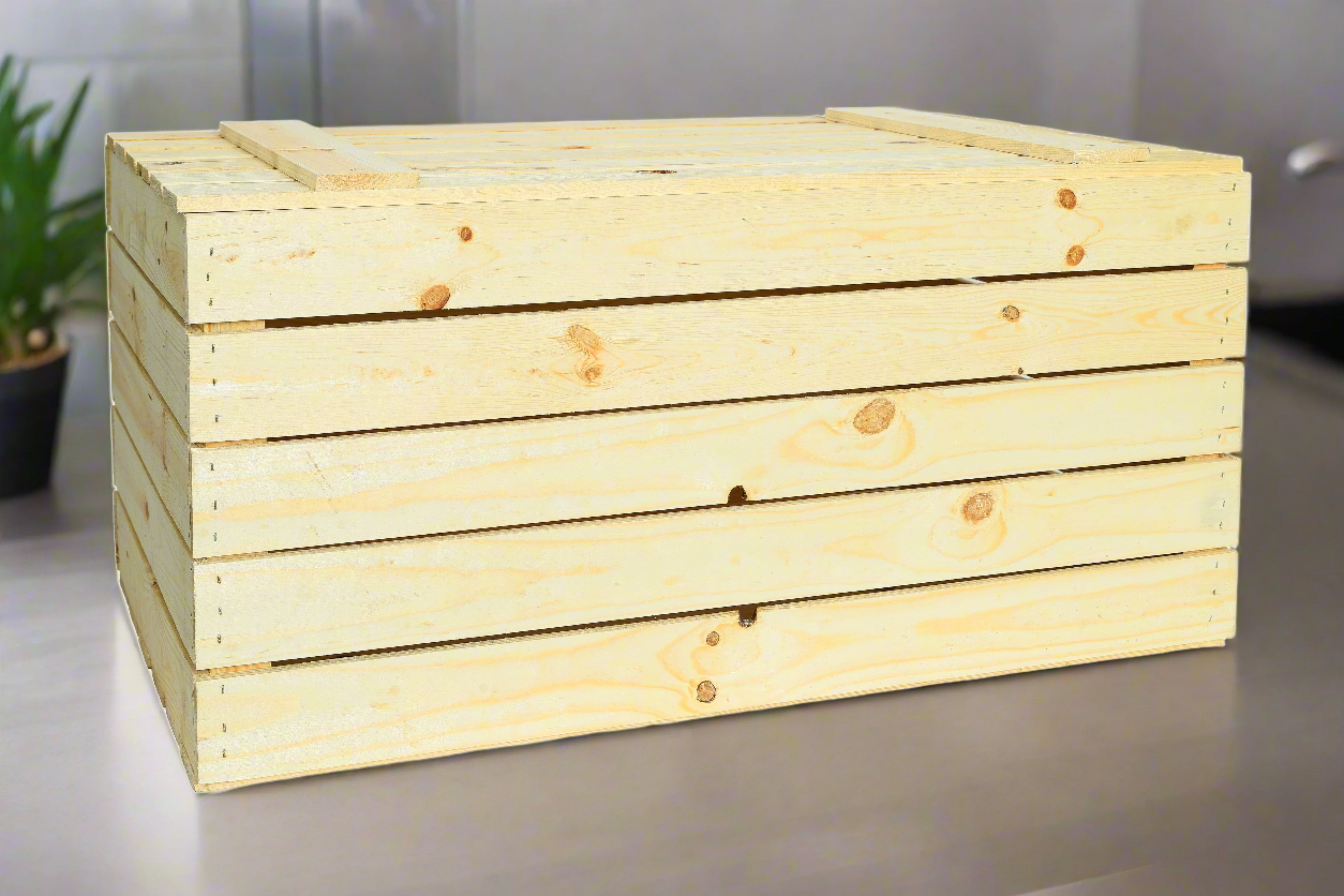 Holztruhe 80 Natur - 80x50x39 cm - Große Truhe aus Holz / Holzkiste mit Deckel / Aufbewahrungskiste- HolzRepublik