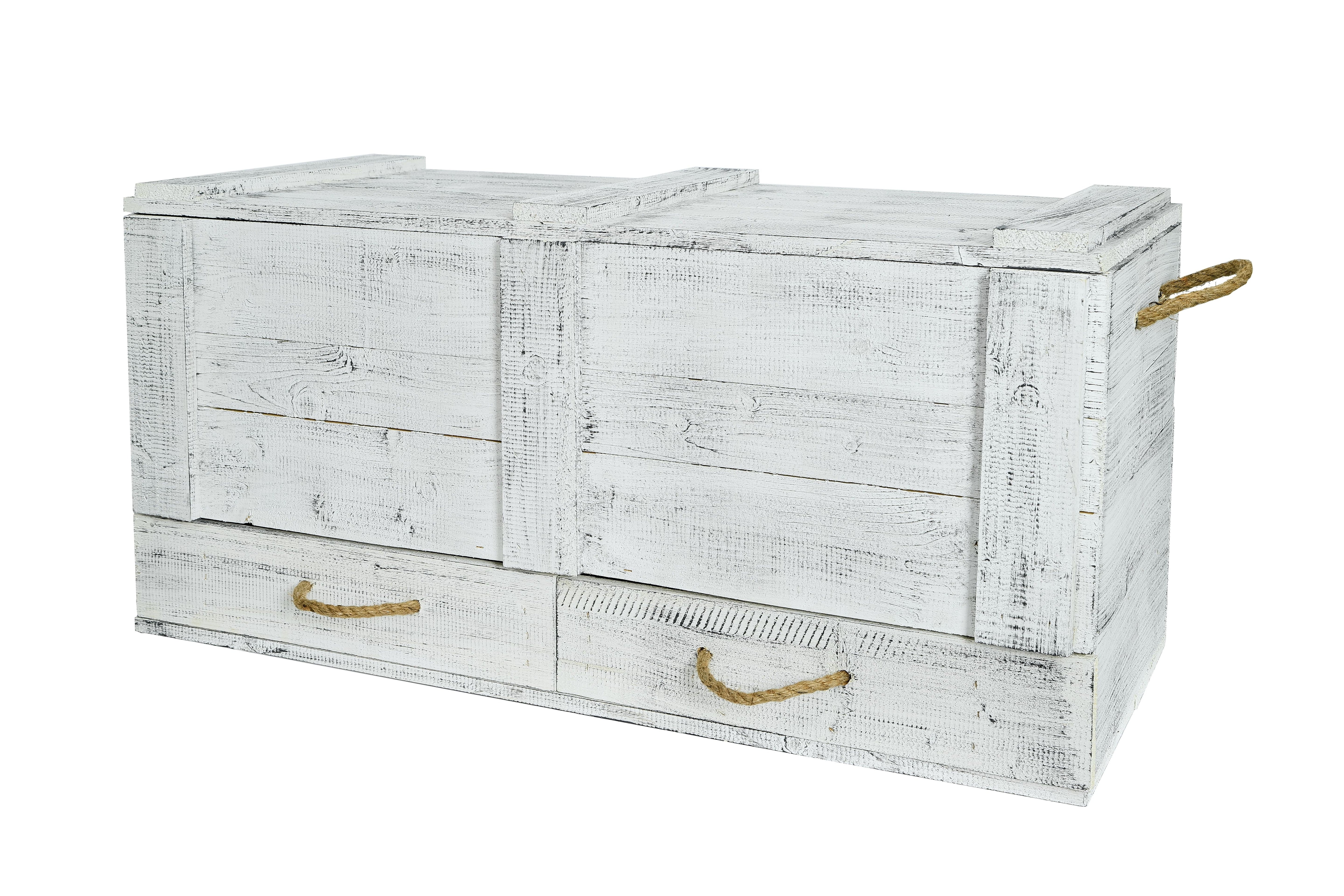 Neue Holztruhe mit 2 Schubladen 85,5x42x43,5cm - Große Truhe Grau Vintage / Dekotruhe- HolzRepublik