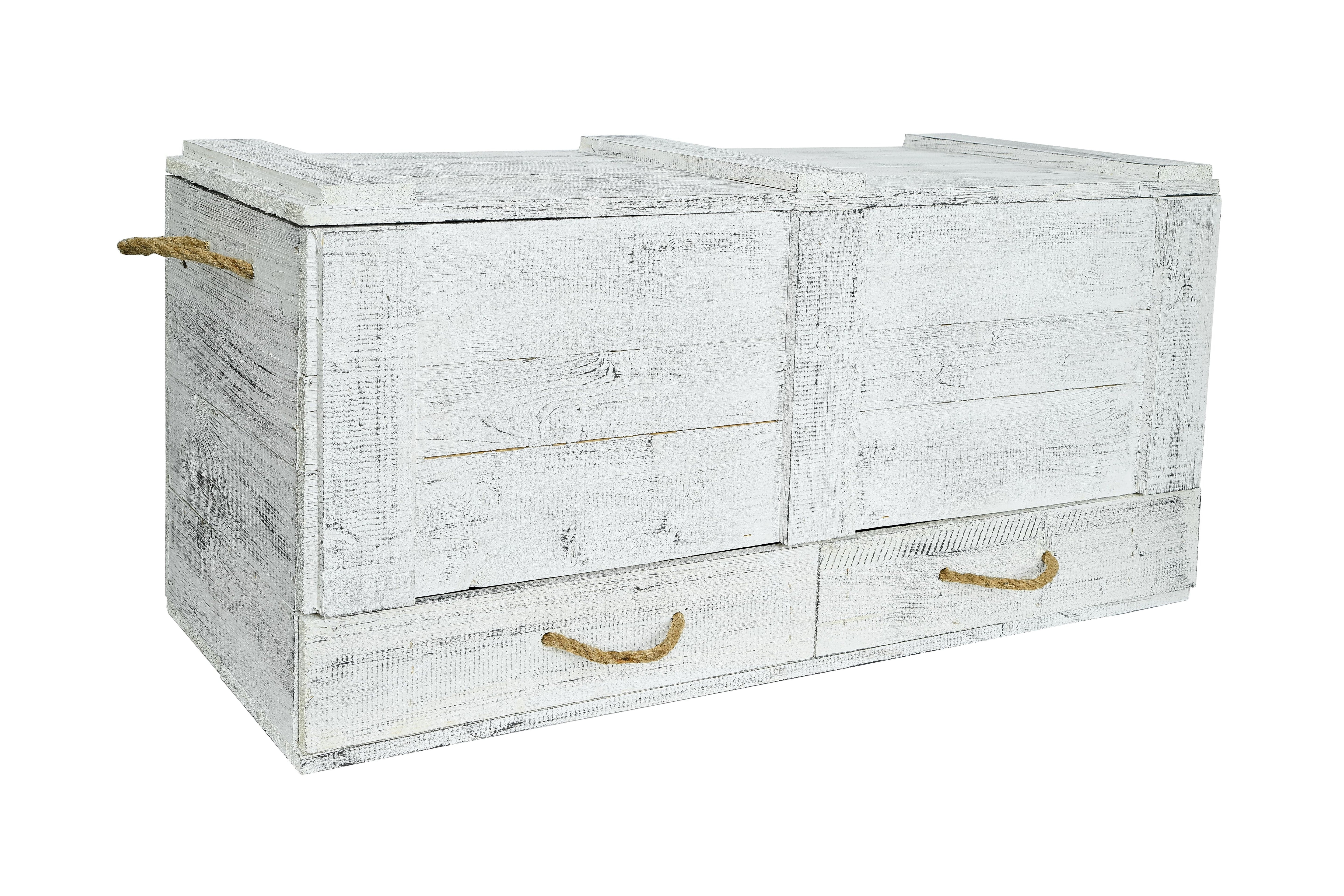 Neue Holztruhe mit 2 Schubladen 85,5x42x43,5cm - Große Truhe Grau Vintage / Dekotruhe- HolzRepublik