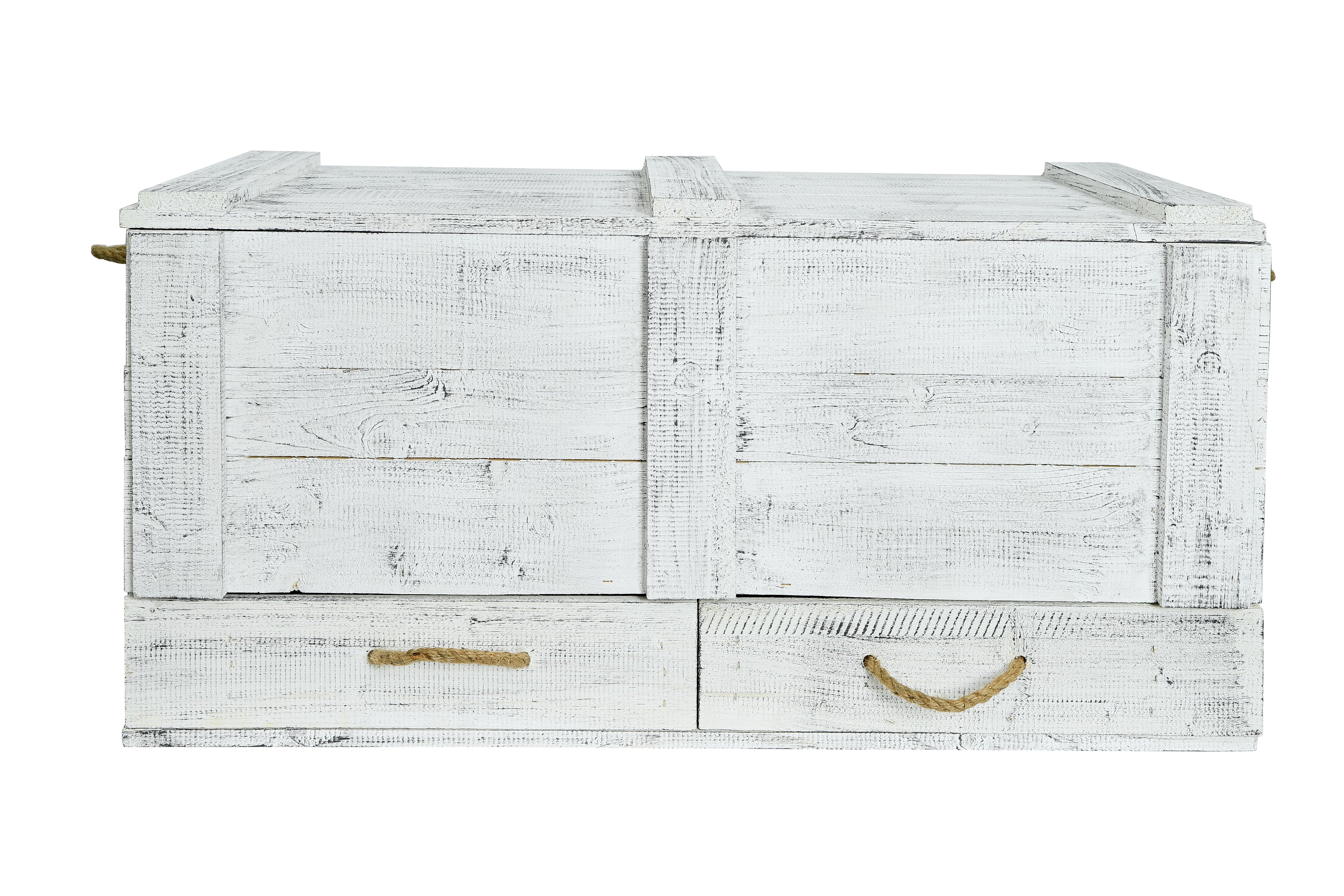 Neue Holztruhe mit 2 Schubladen 85,5x42x43,5cm - Große Truhe Grau Vintage / Dekotruhe- HolzRepublik