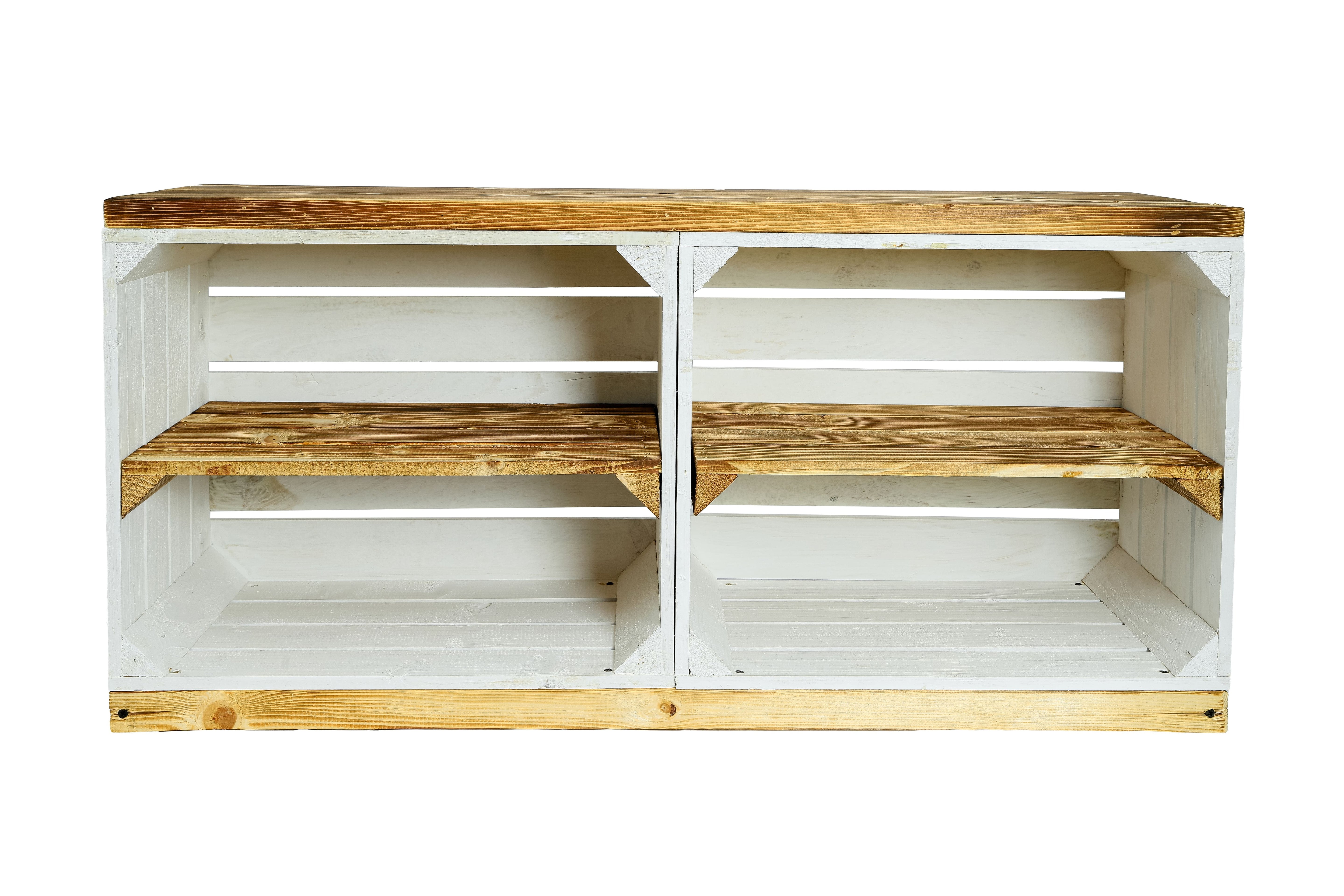 TV-Schrank / Sitzschrank 100x45x29 cm - weiß-geflammt aus Holzkisten und Bohlenbrett / Multifunktionale Sitzbank- HolzRepublik