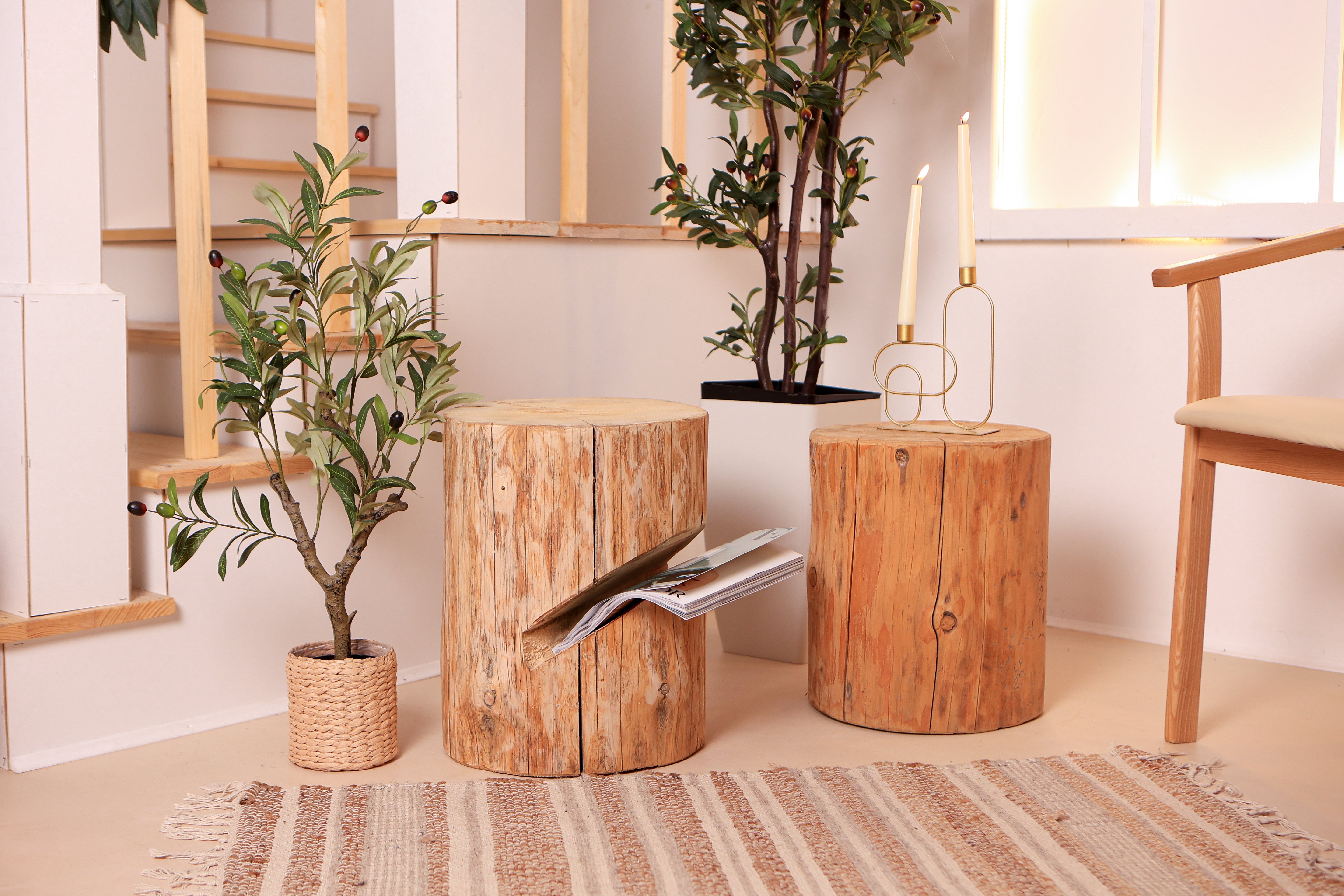    Nachttisch Baumstamm/ Holzstamm / Hocker aus Naturholz „Standart” / Massivholzstamm / Holzblock- HolzRepublik