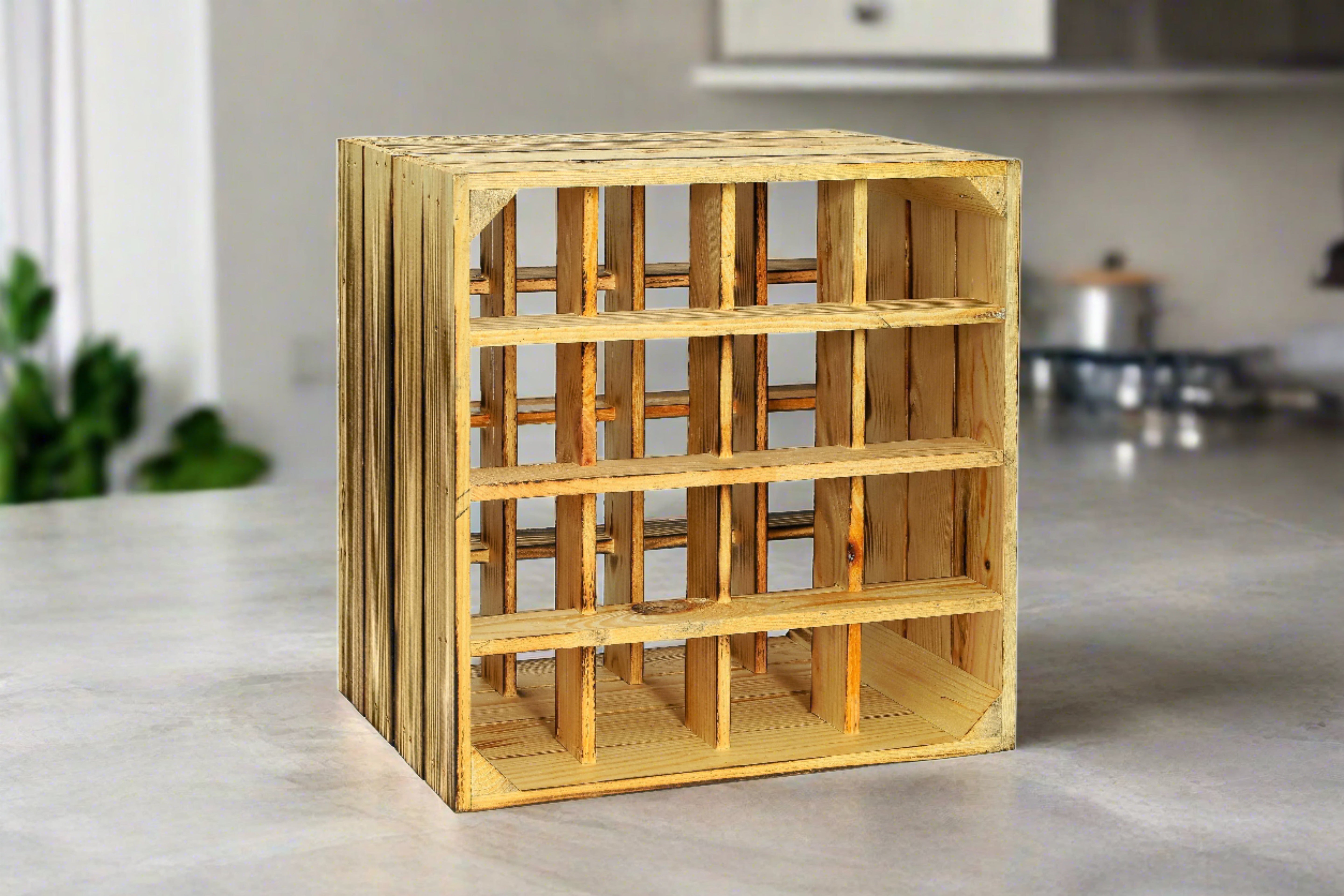    Neues Weinregal mit 16 Fächern 16er 40x40x27cm - geflammt  / Dekokiste / Weinkiste / Weinhalter mit Unterteilungen- HolzRepublik