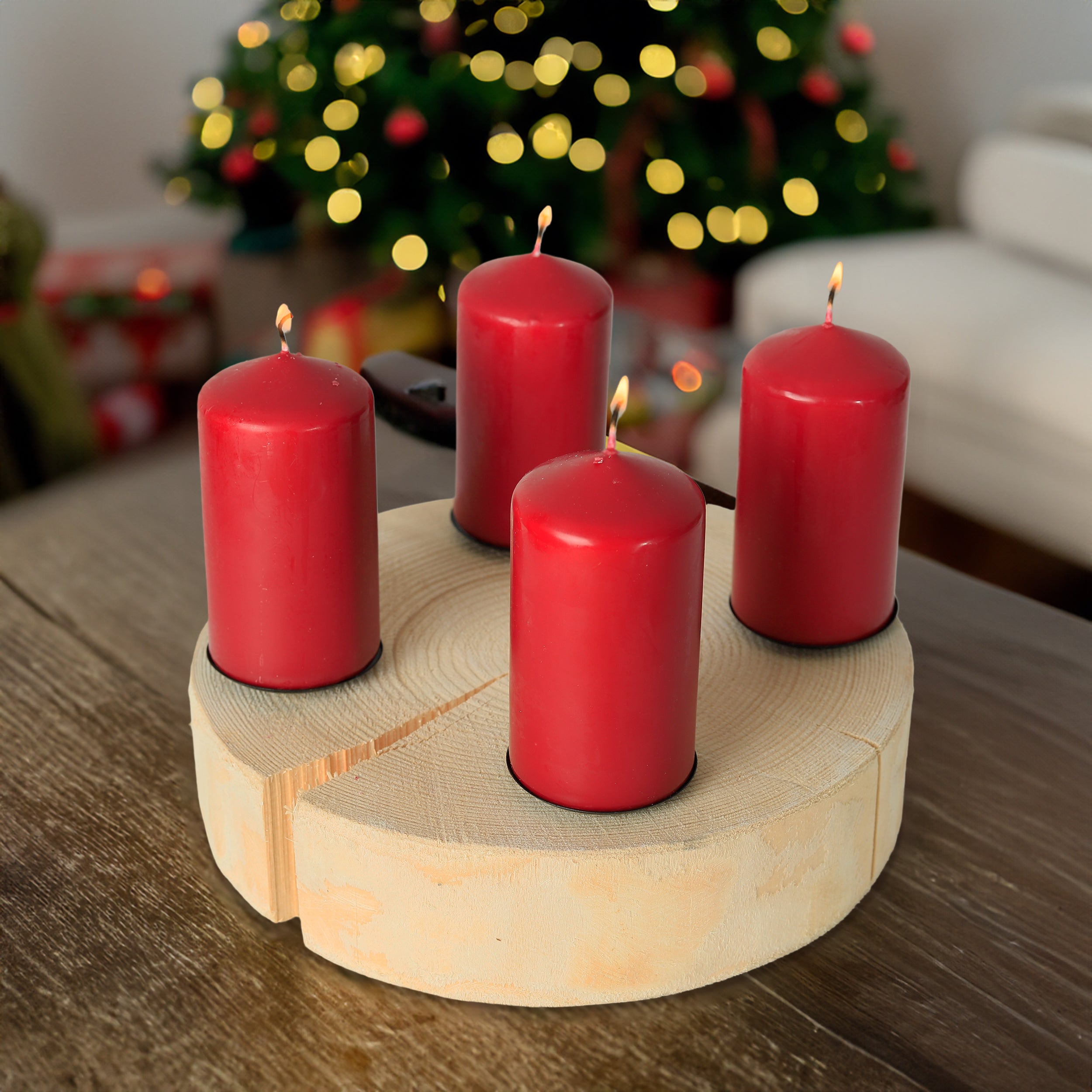 Kerzenbrett, Adventskranz Modern Rund aus Holz, Baumscheiben, Astscheiben, Basteln, Kerzenständer, Weihnachtsgesteck, Weihnachtsdeko