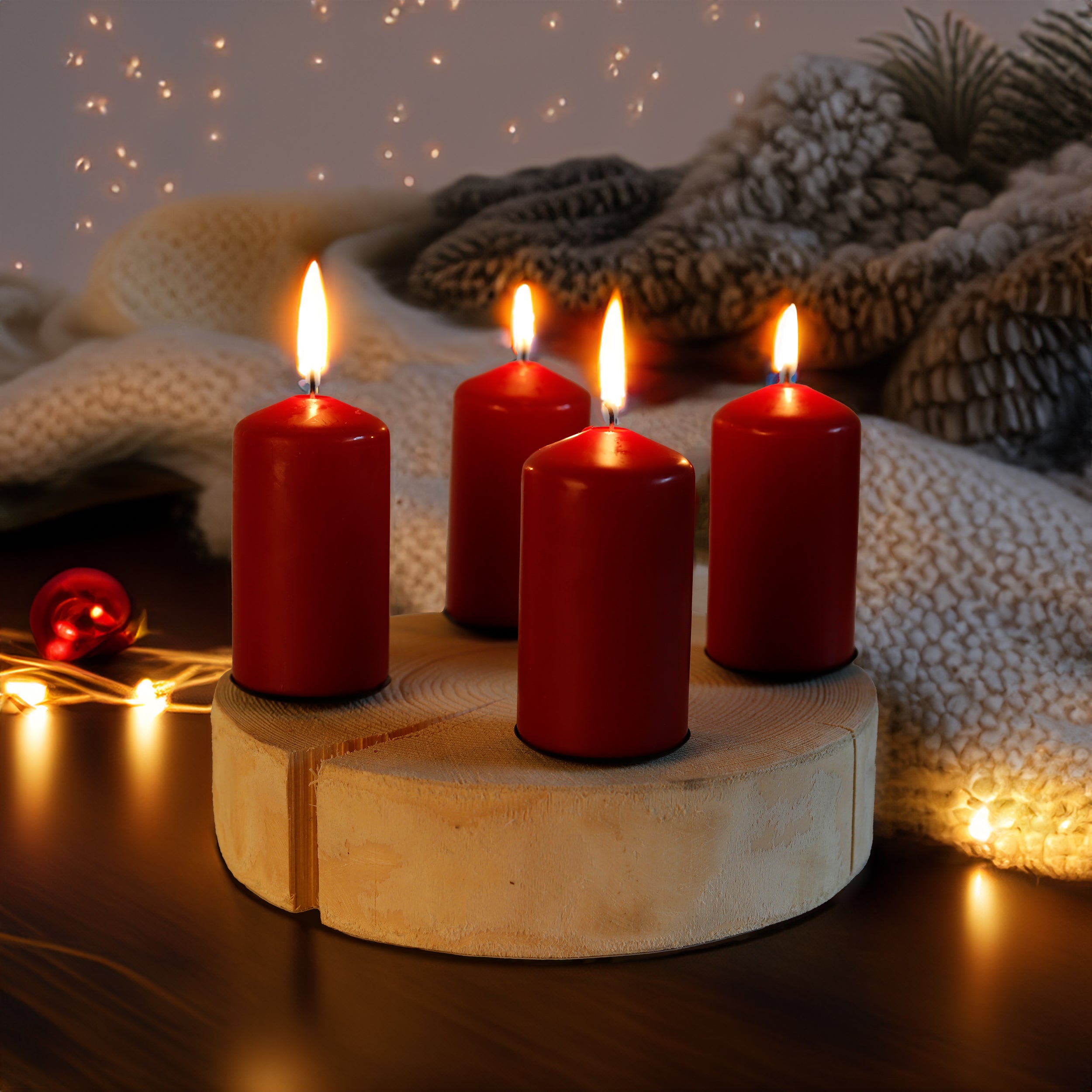 Kerzenbrett, Adventskranz Modern Rund aus Holz, Baumscheiben, Astscheiben, Basteln, Kerzenständer, Weihnachtsgesteck, Weihnachtsdeko