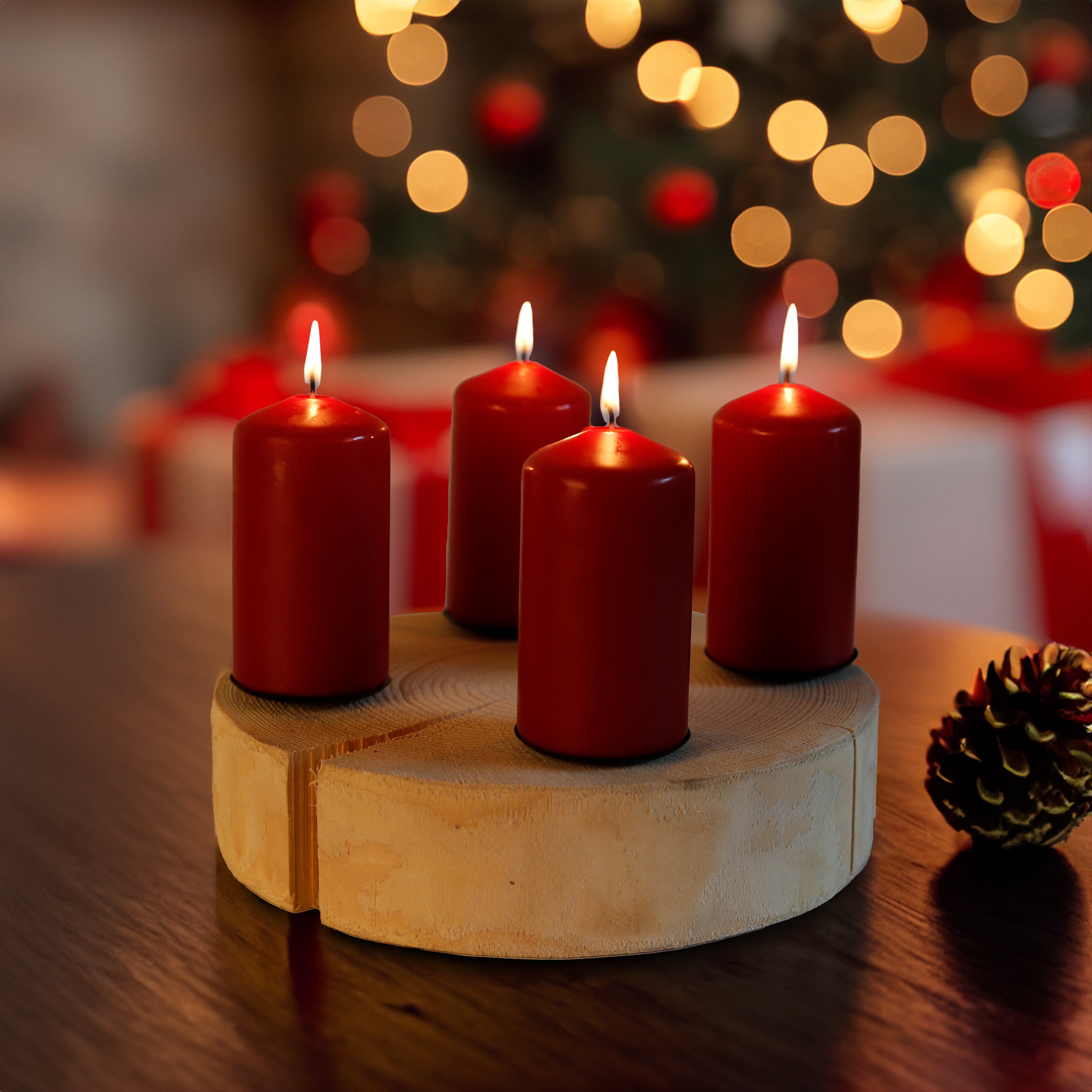 Kerzenbrett, Adventskranz Modern Rund aus Holz, Baumscheiben, Astscheiben, Basteln, Kerzenständer, Weihnachtsgesteck, Weihnachtsdeko