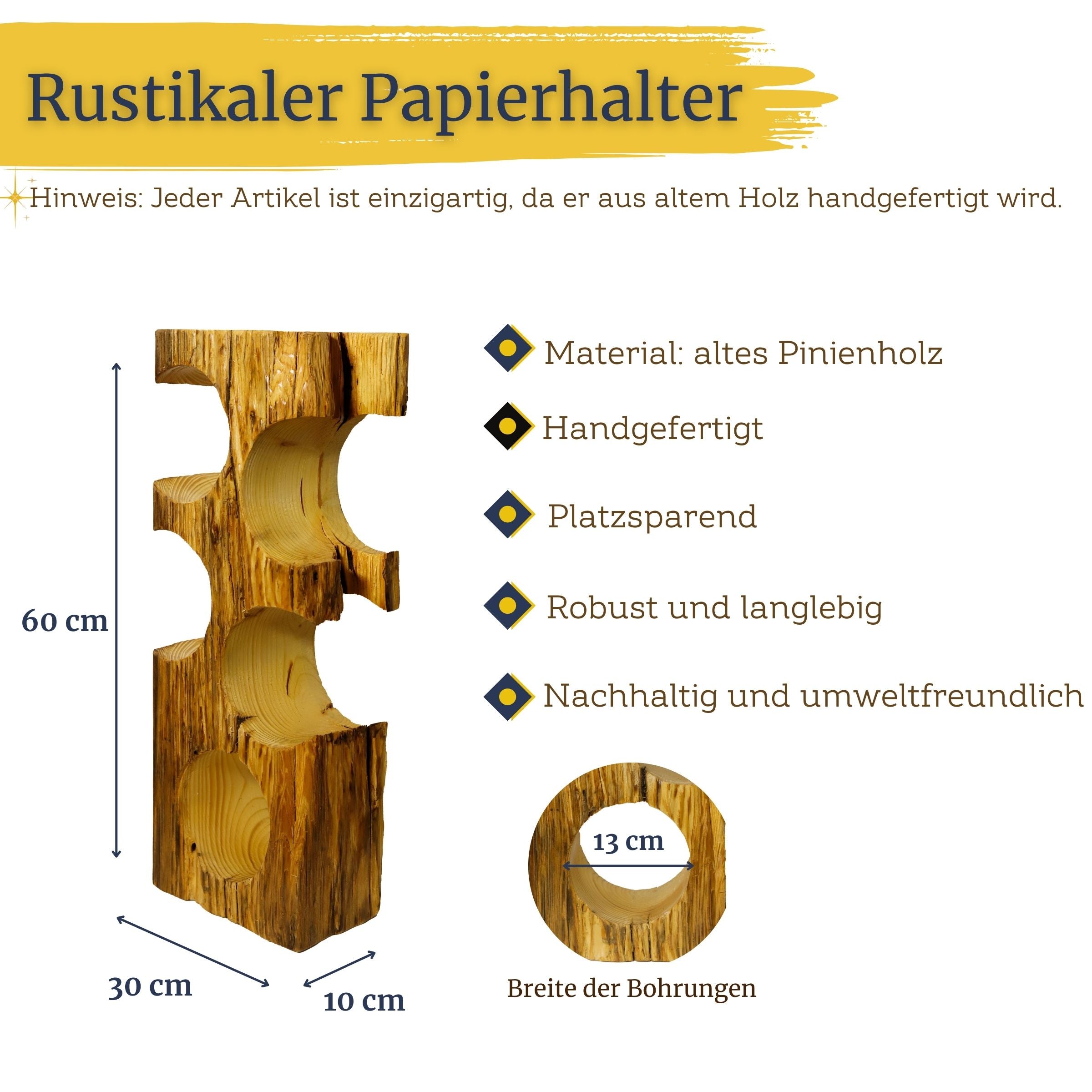 Toilettenpapierhalter aus altem Kiefernholz