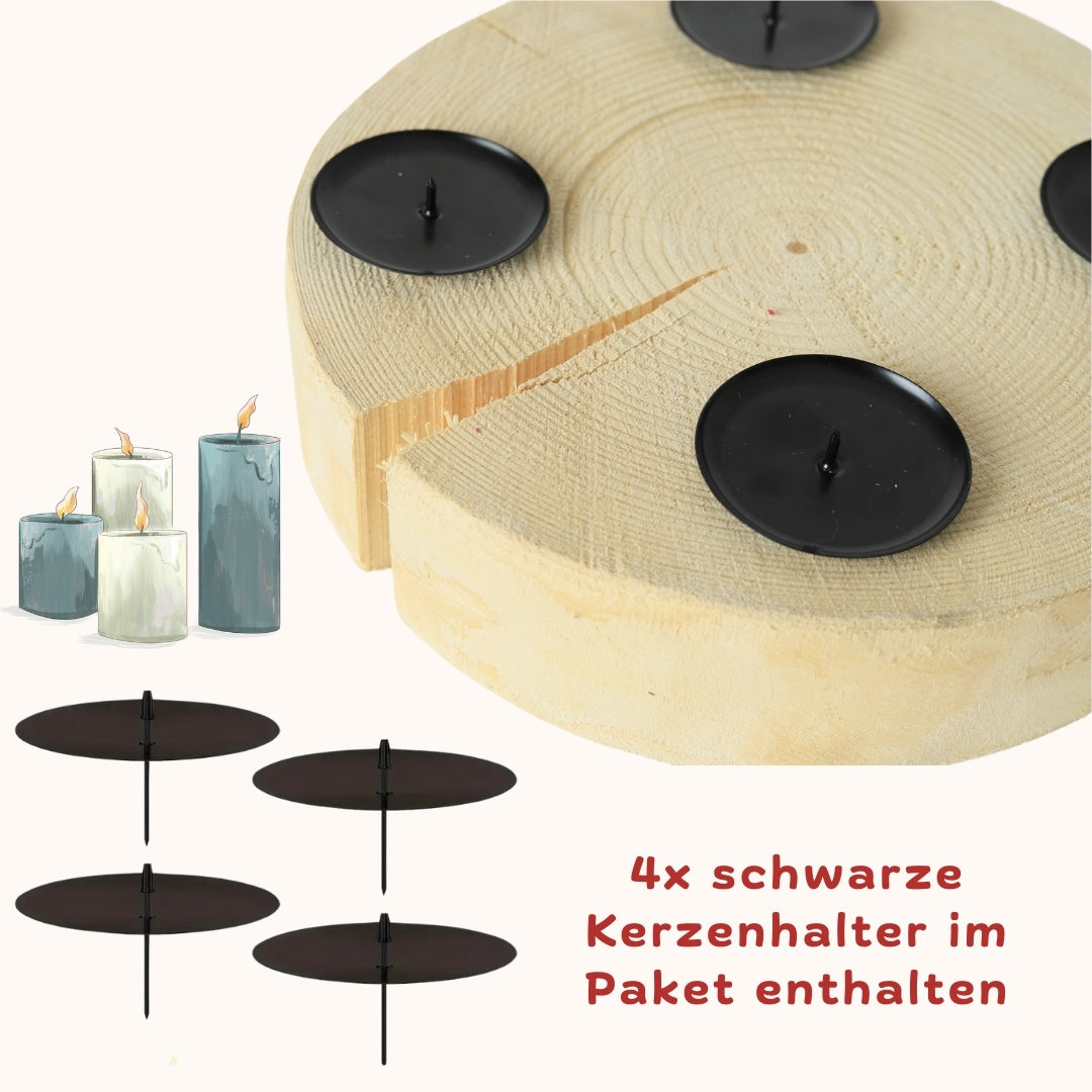 Kerzenhalter Inklusive Kerzenbrett, Adventskranz Modern Rund aus Holz, Baumscheiben, Astscheiben, Basteln, Kerzenständer, Weihnachtsgesteck, Weihnachtsdeko