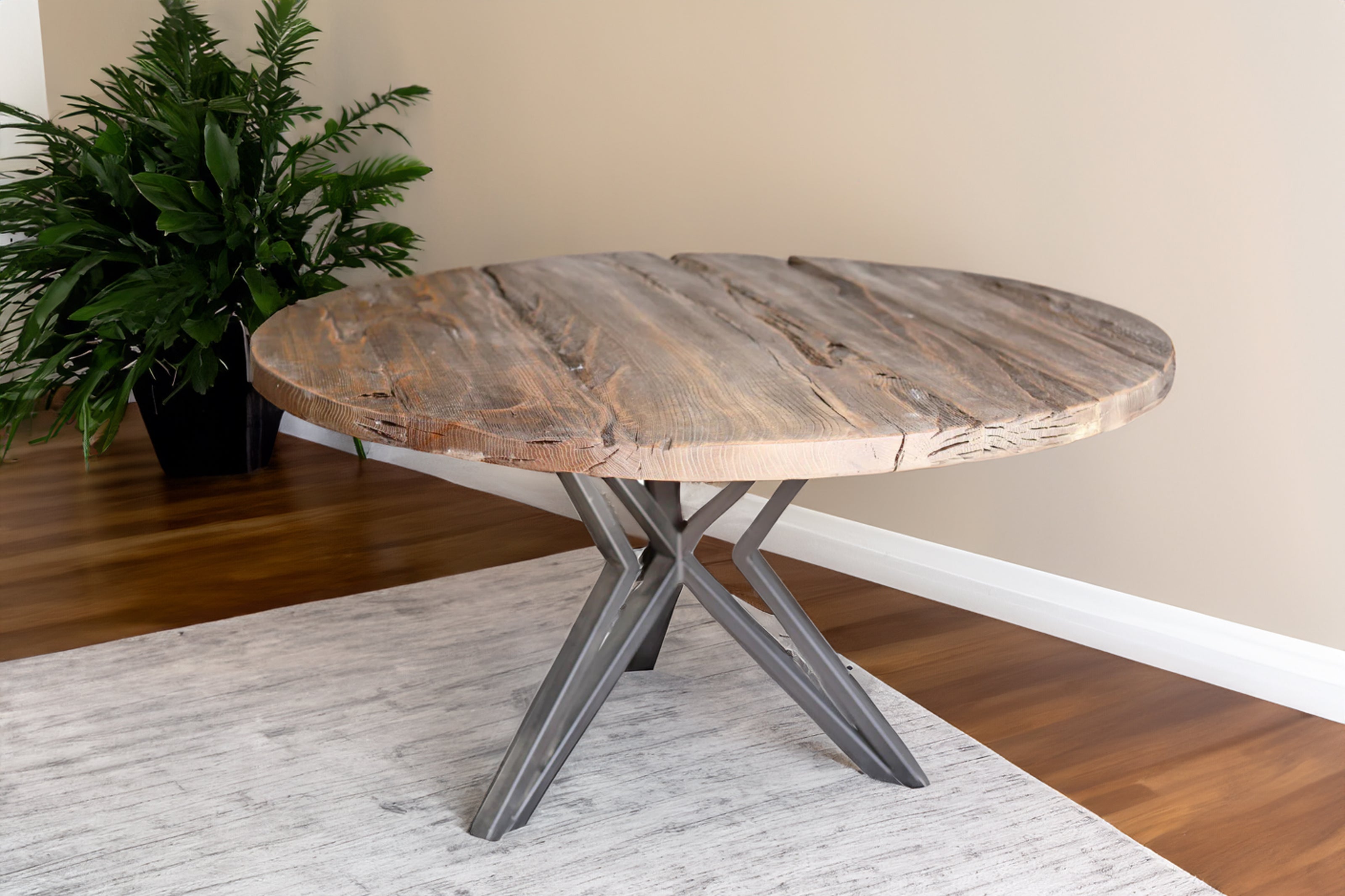 Round table top made from reclaimed wood