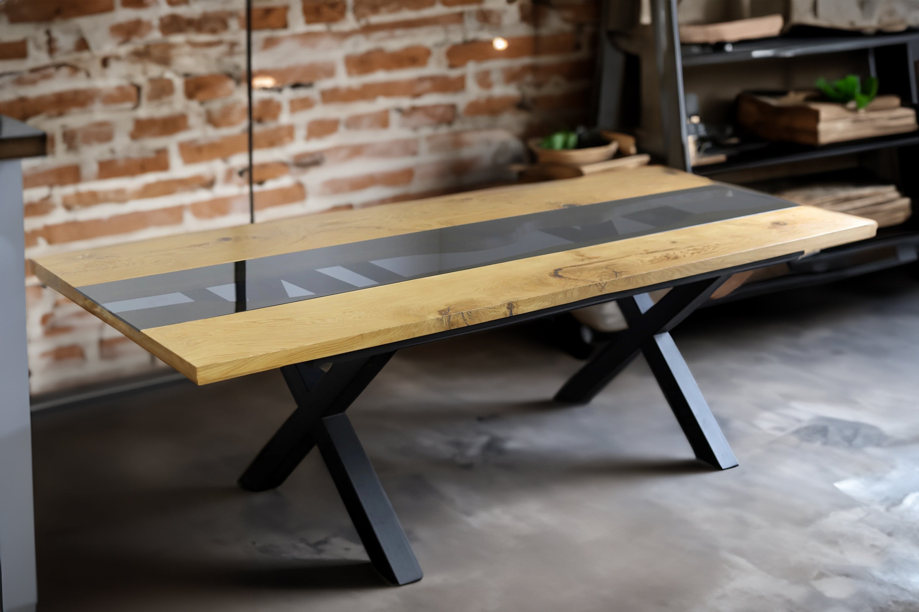    Esstischplatte mit Glaseinsatz / Holztischplatte aus Eiche / Holztisch- HolzRepublik